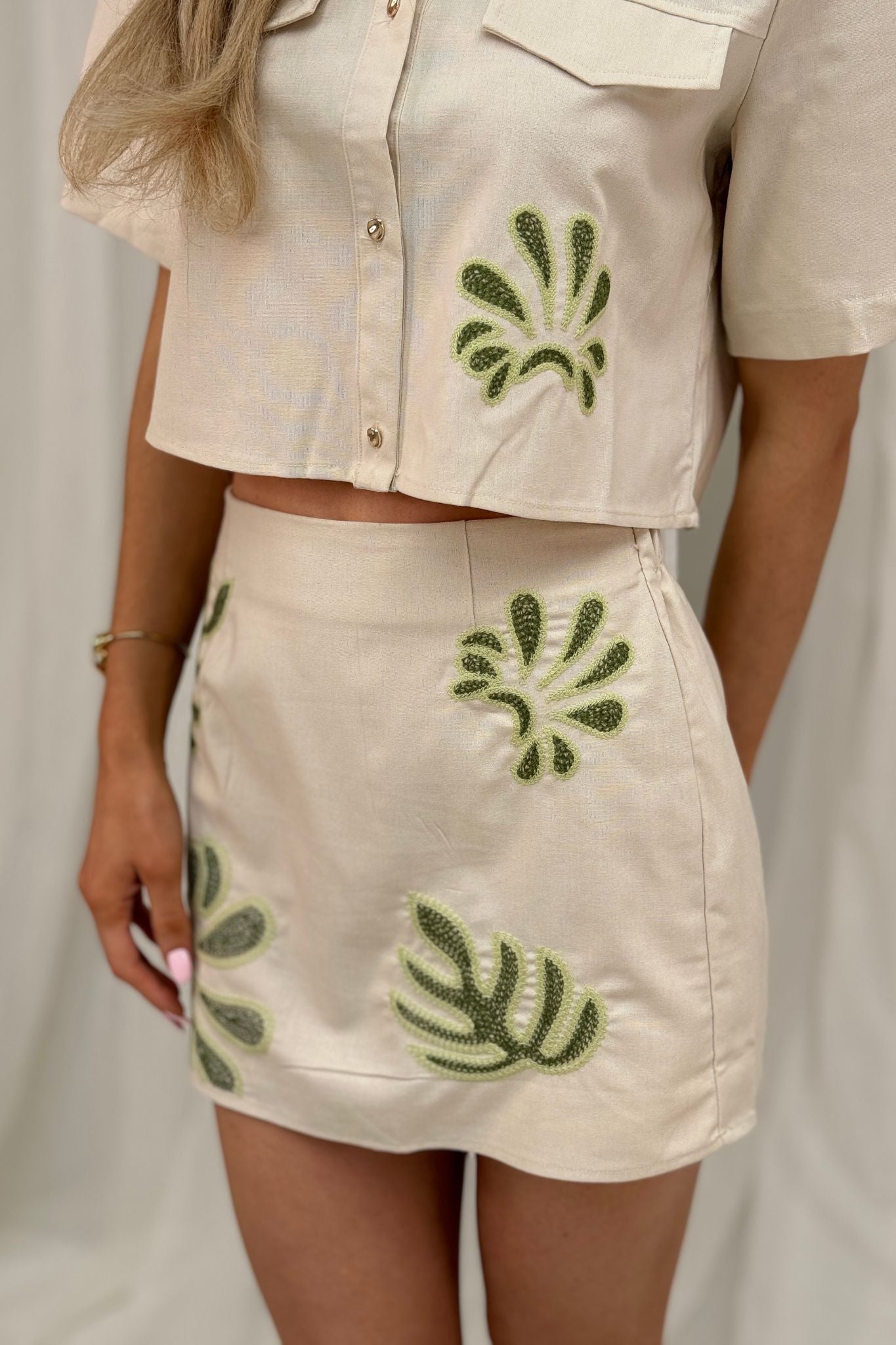 Polly Green Embroidered Skirt In Neutral