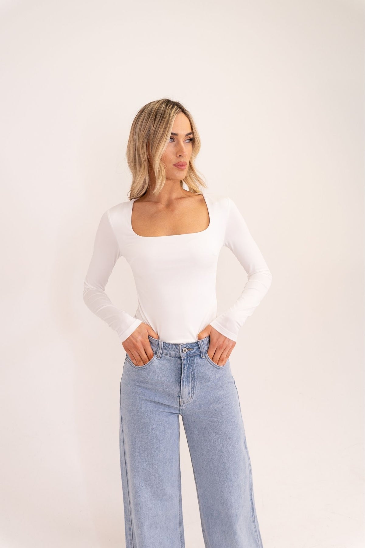 Kate Square Neck Bodysuit In White