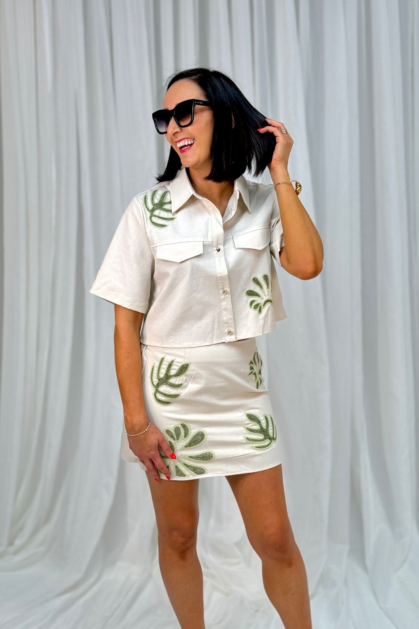 Polly Green Embroidered Shirt In Neutral