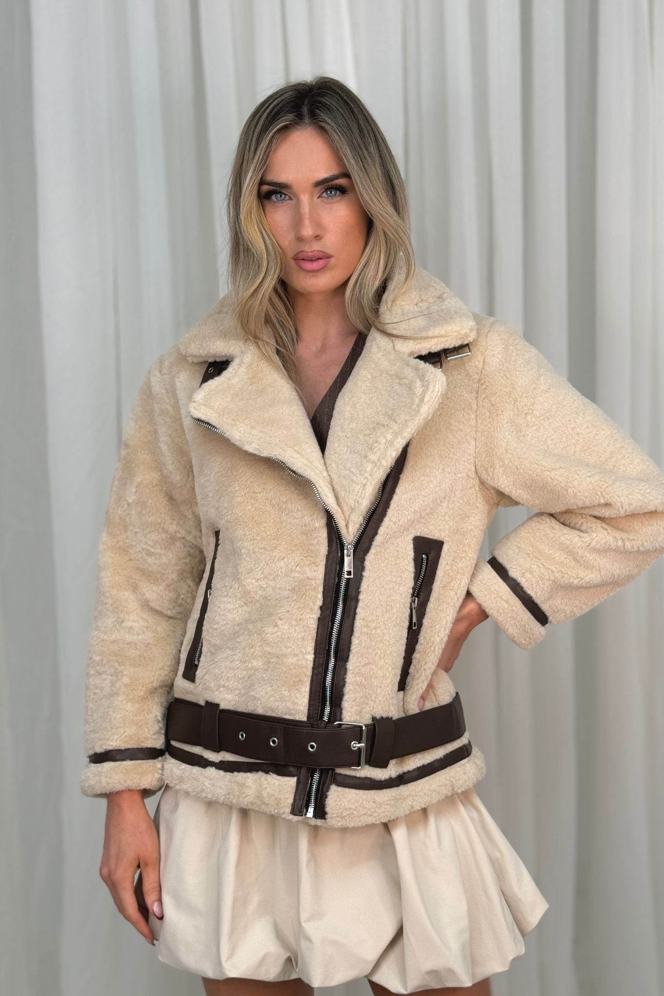 Caitlyn Textured Aviator Jacket In Cream