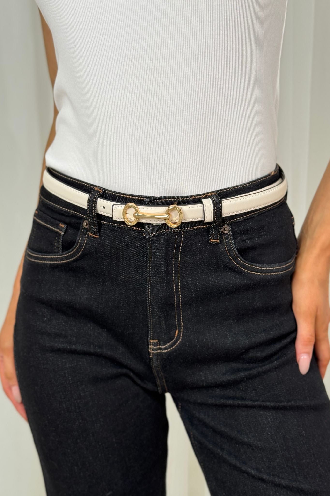 Polly Gold Buckle Belt In Beige