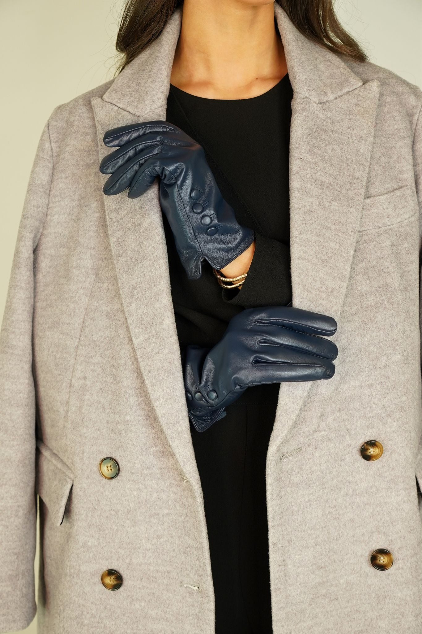 Polly Leather Gloves In Navy