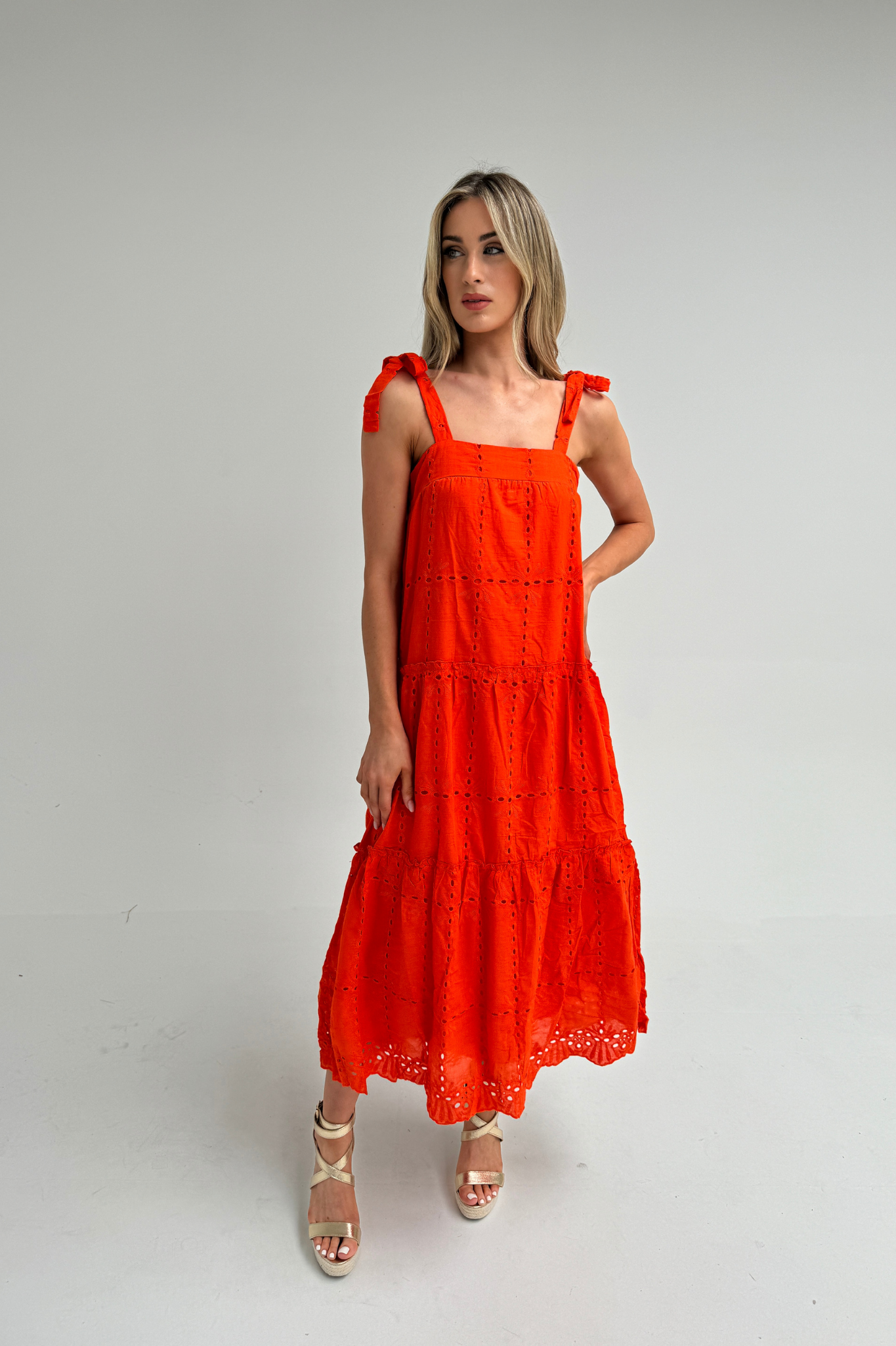 Holly Embroidered Sun Dress In Orange