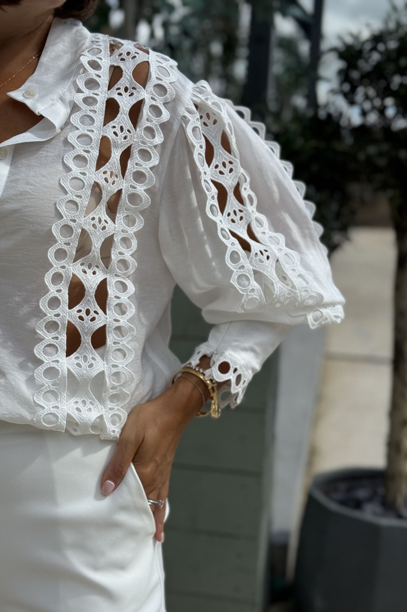 Jasmine Lace Detail Blouse In White