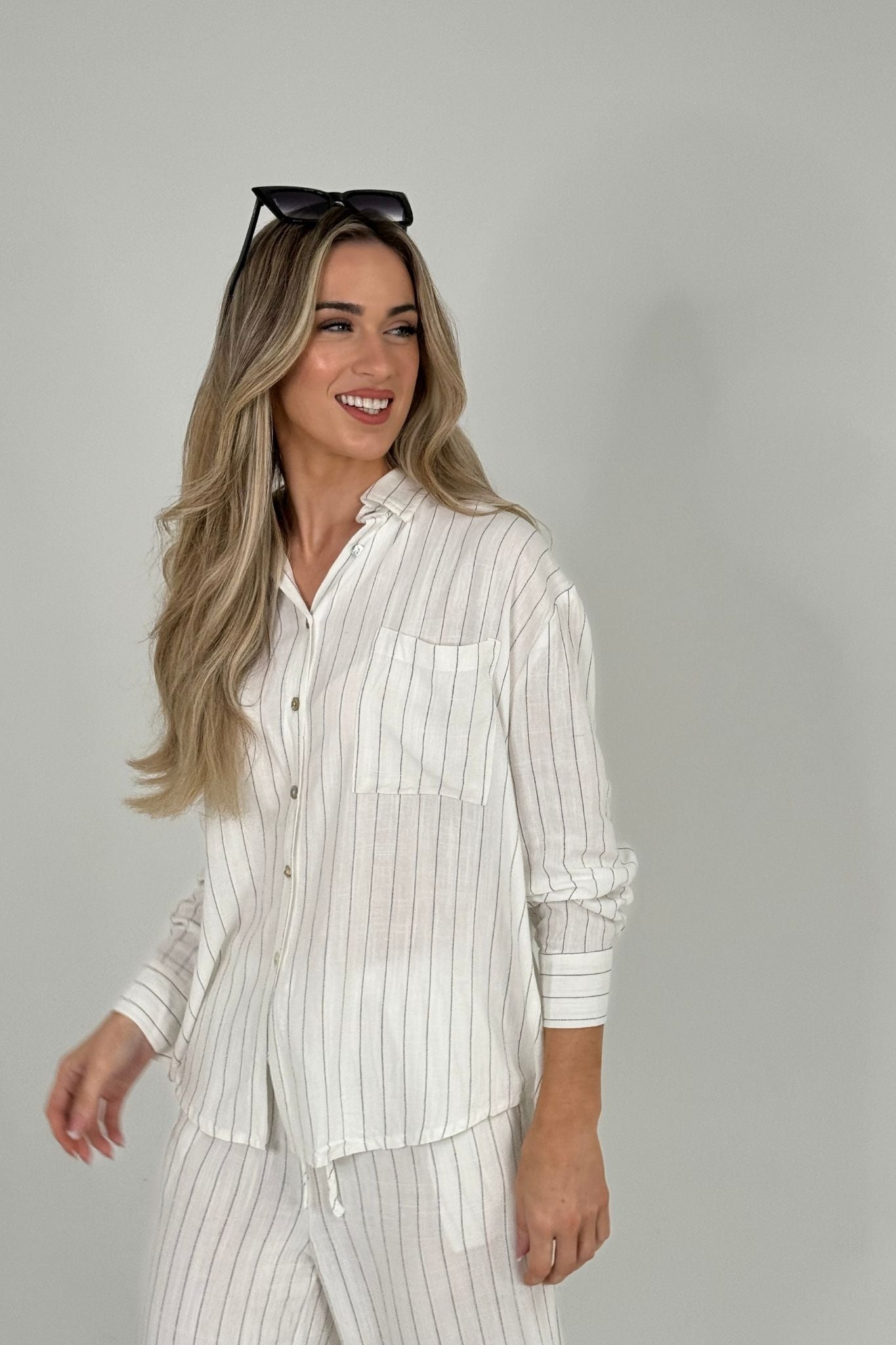 Elsa Linen Mix Stripe Shirt In White