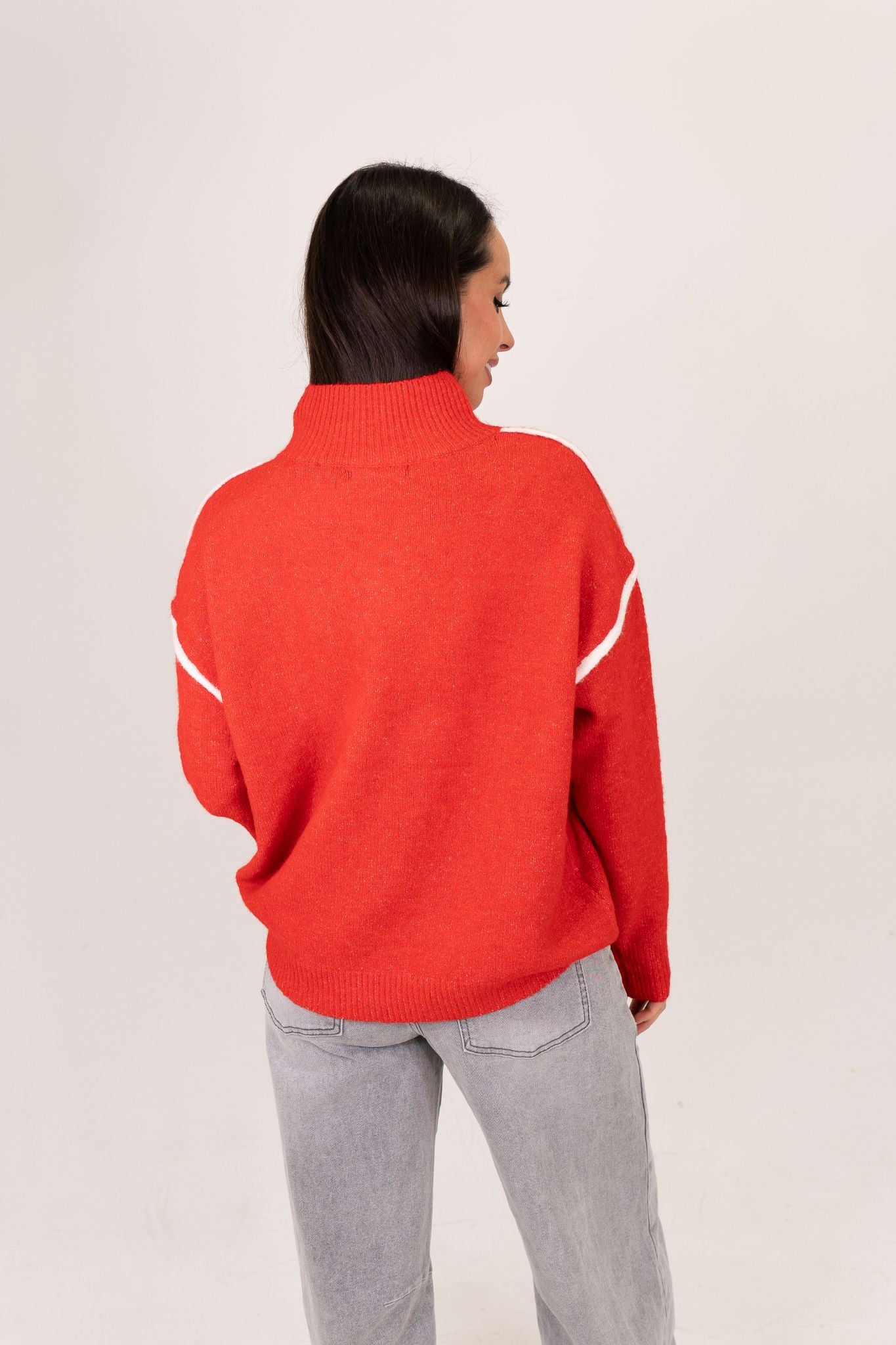 Kendra Piped Half Zip Jumper In Red