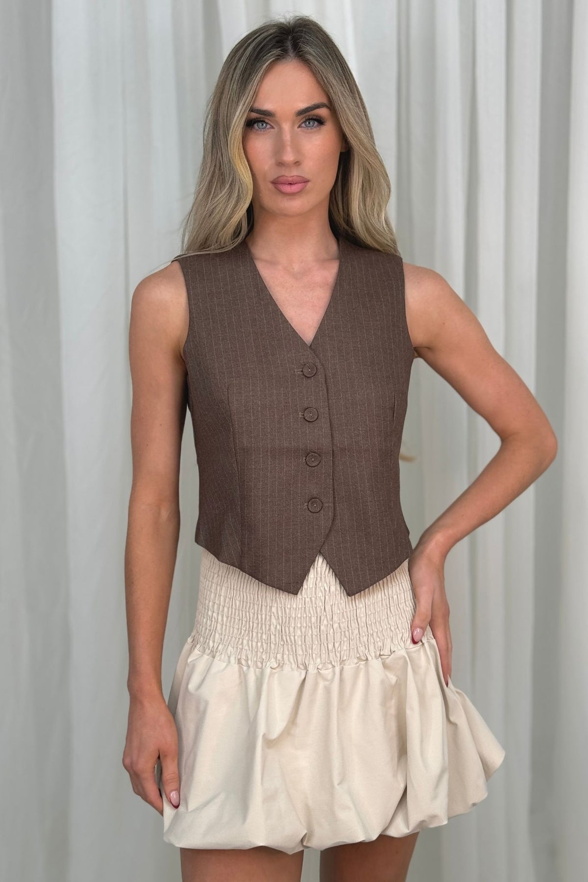 Maria Pinstripe Waistcoat In Chocolate