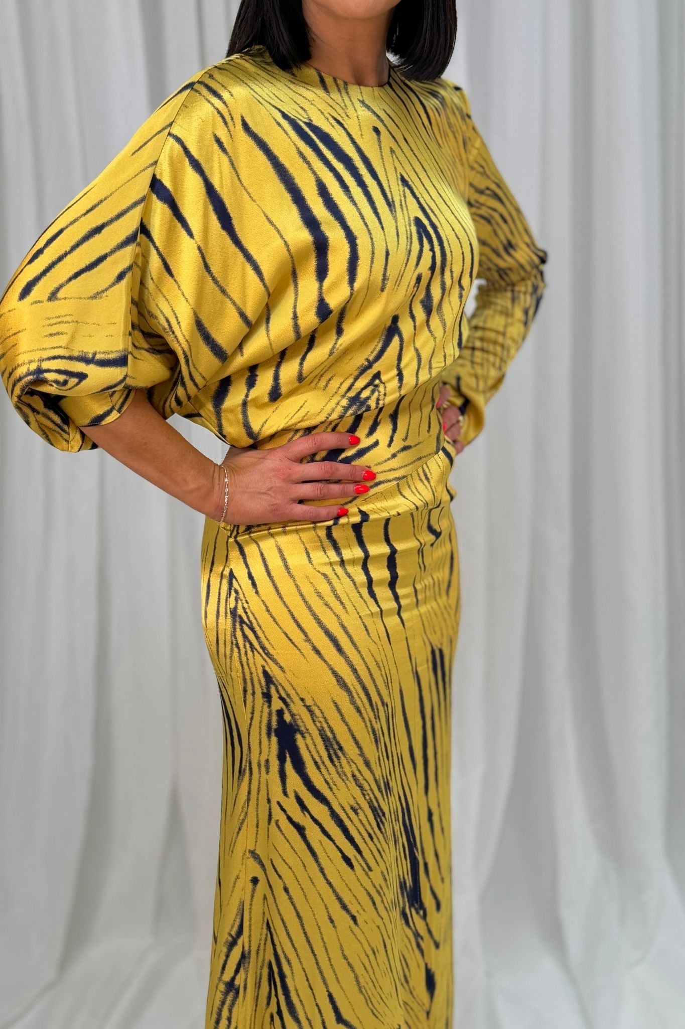 Kayla Printed Wrap Dress In Mustard