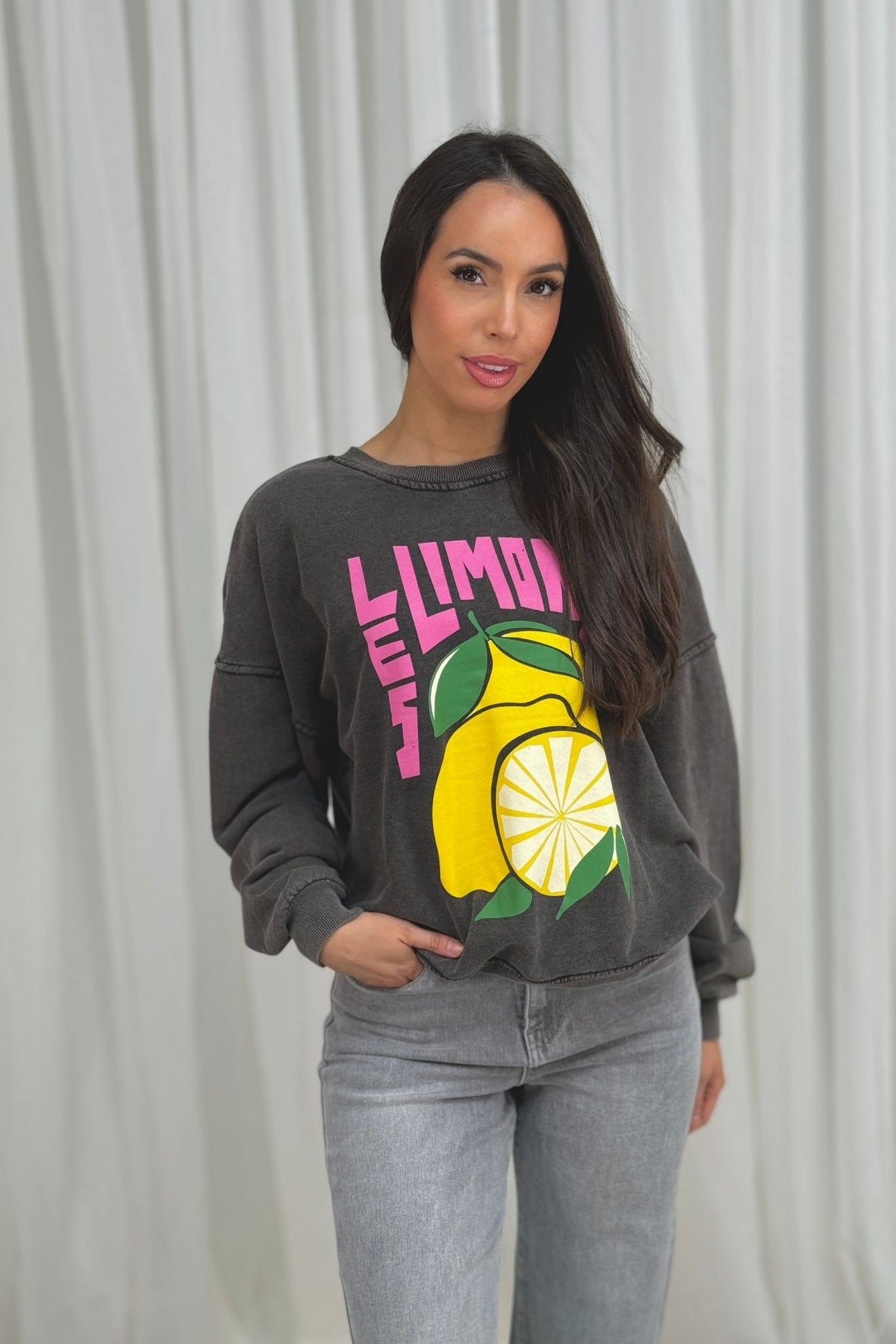 Melanie Lemon Graphic Sweatshirt In Grey