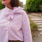 Love Laura Pinstripe Bow Blouse In Pink