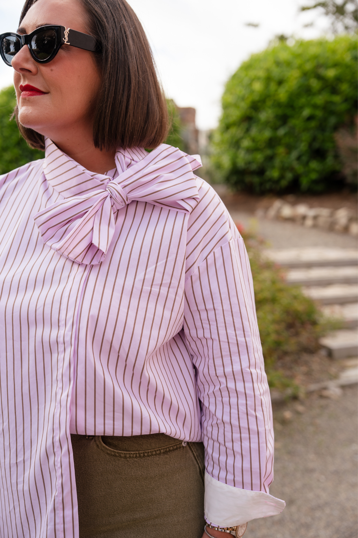 Love Laura Pinstripe Bow Blouse In Pink