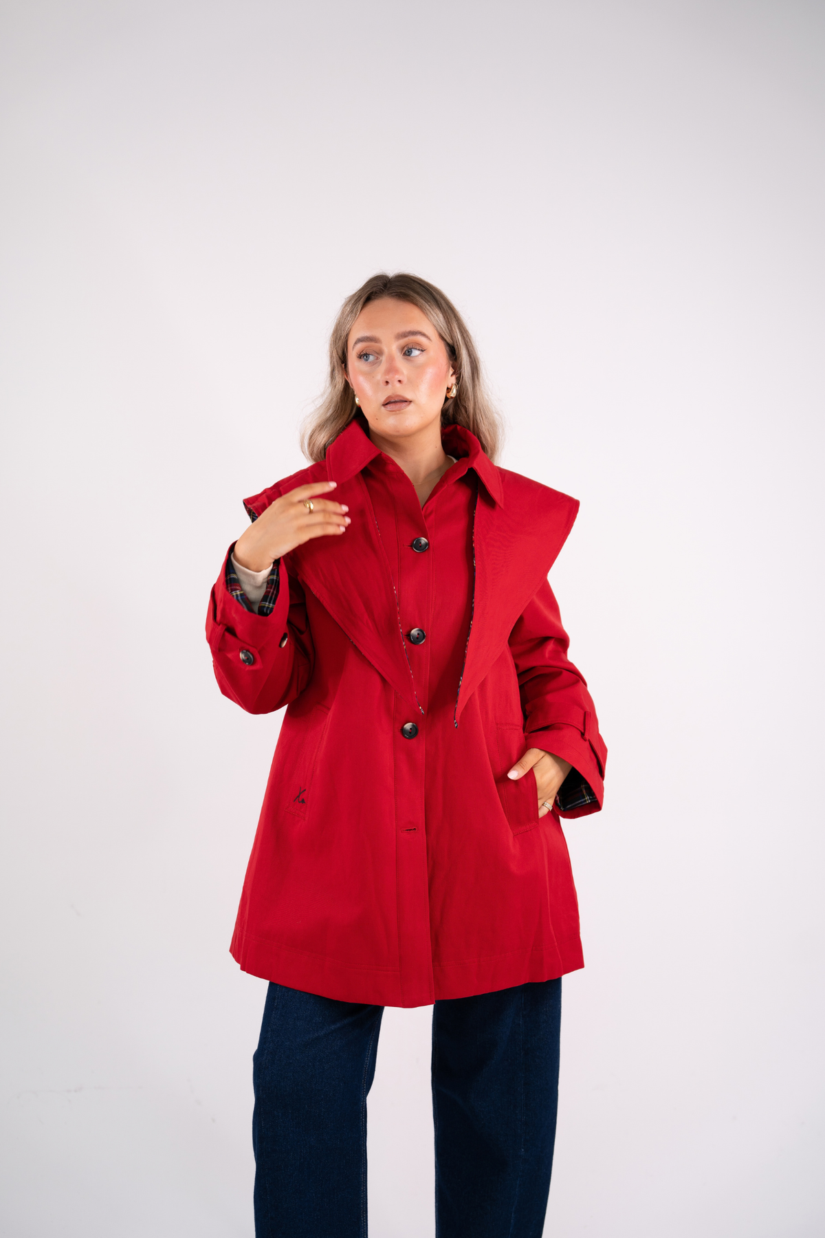 Love Laura Trench Coat With Scarf In Red