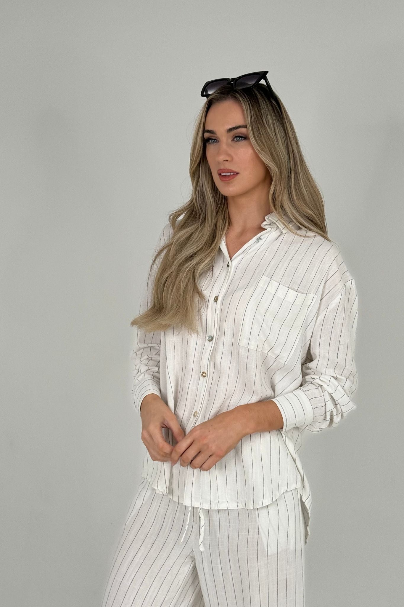 Elsa Linen Mix Stripe Shirt In White