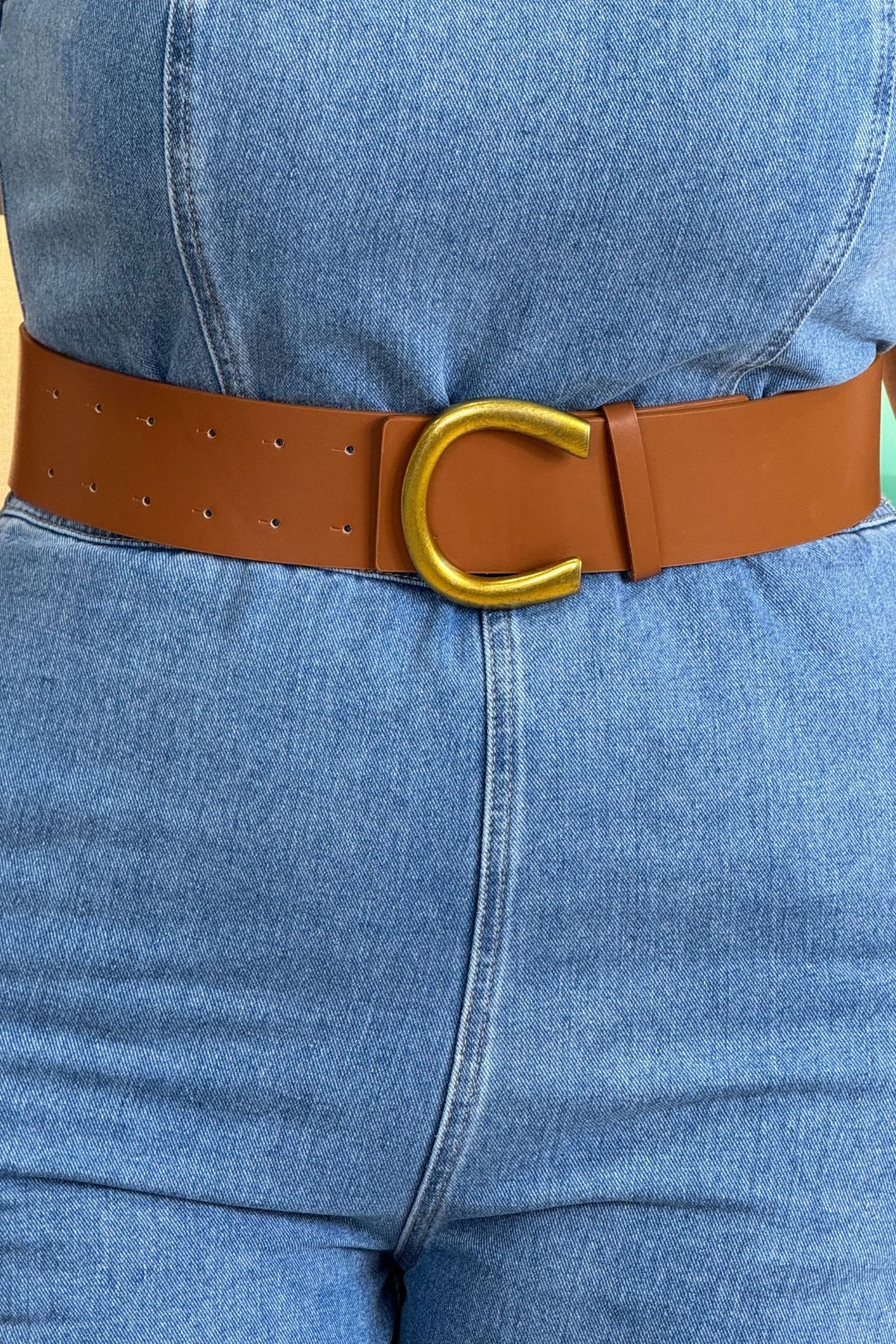 Polly Large Buckle Belt In Tan