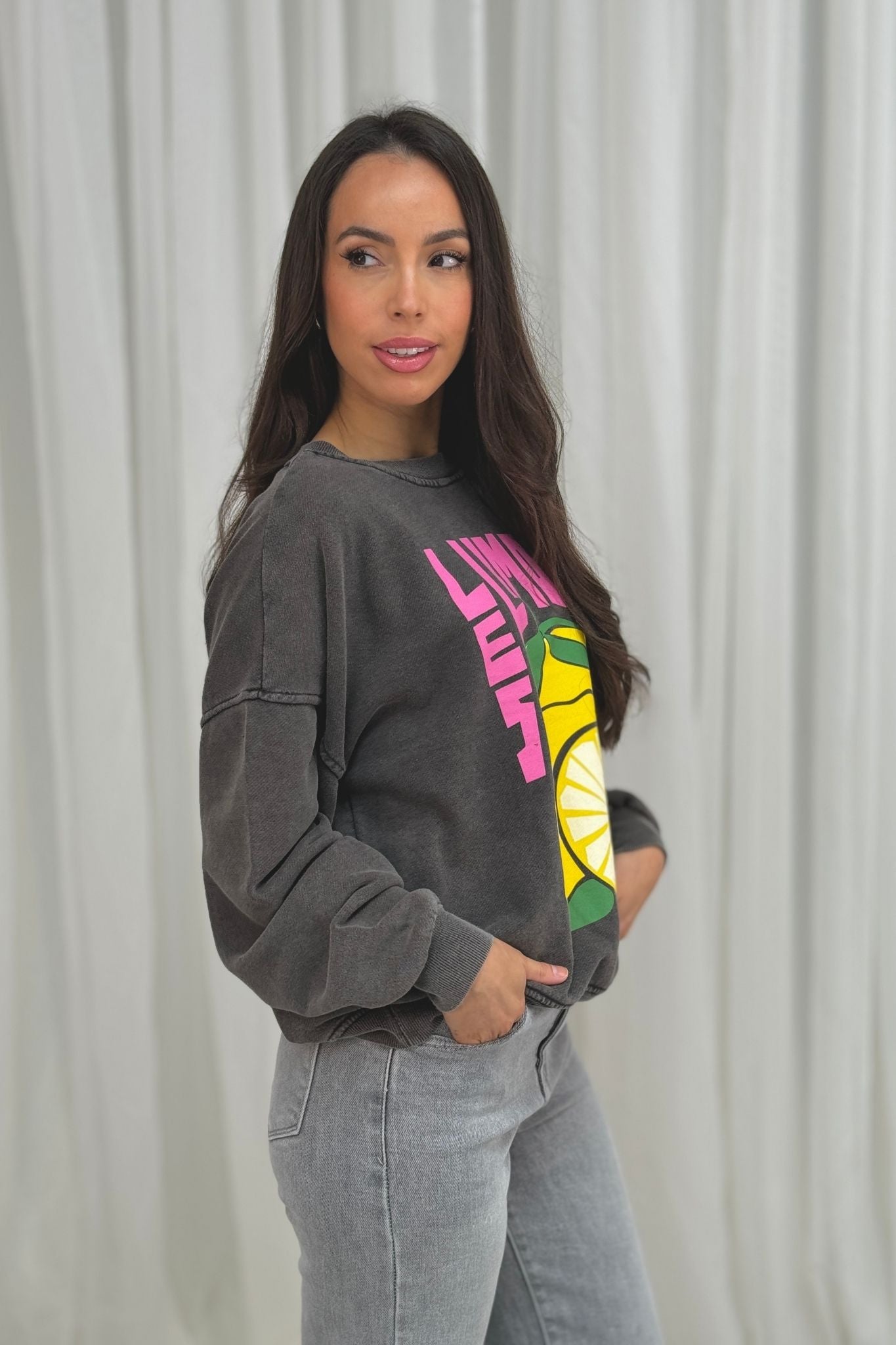 Melanie Lemon Graphic Sweatshirt In Grey