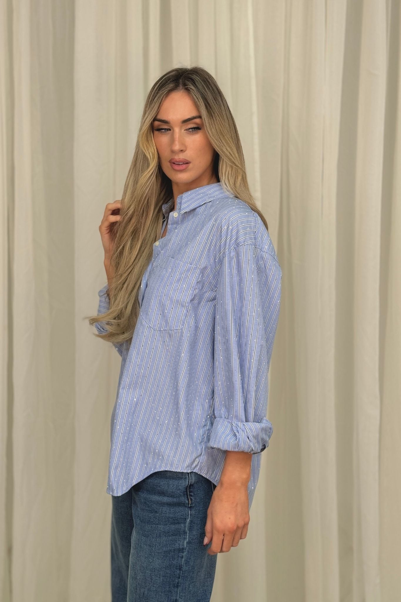 Kate Pinstripe Shirt In Sky Blue