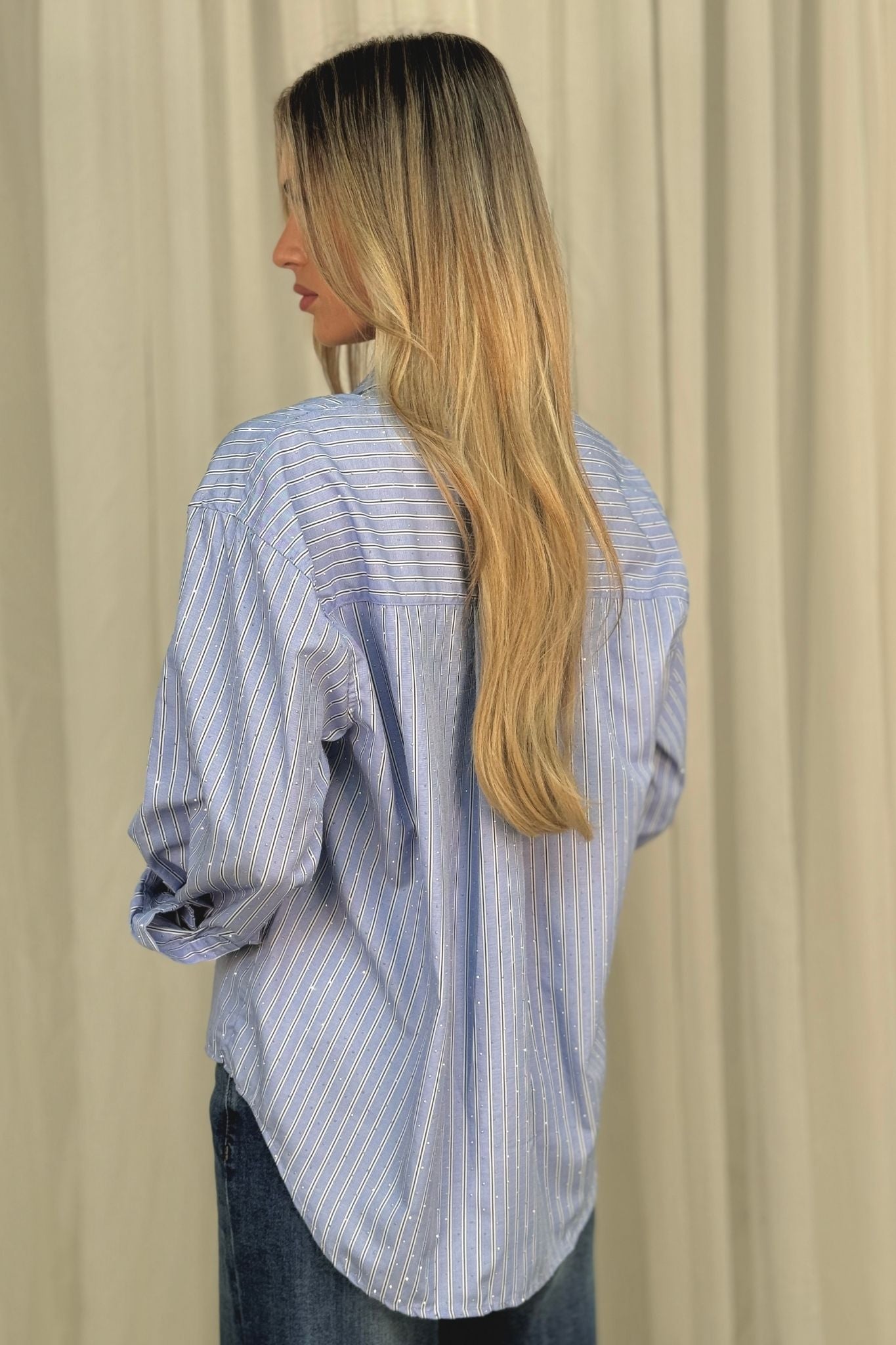 Kate Pinstripe Shirt In Sky Blue