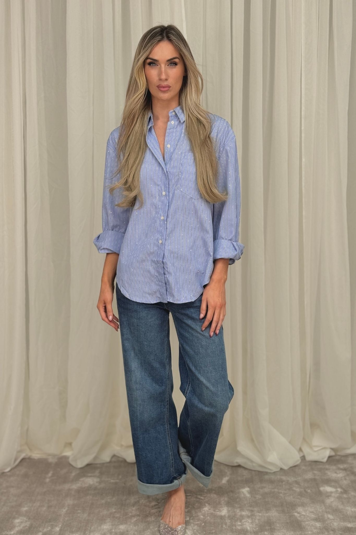 Kate Pinstripe Shirt In Sky Blue