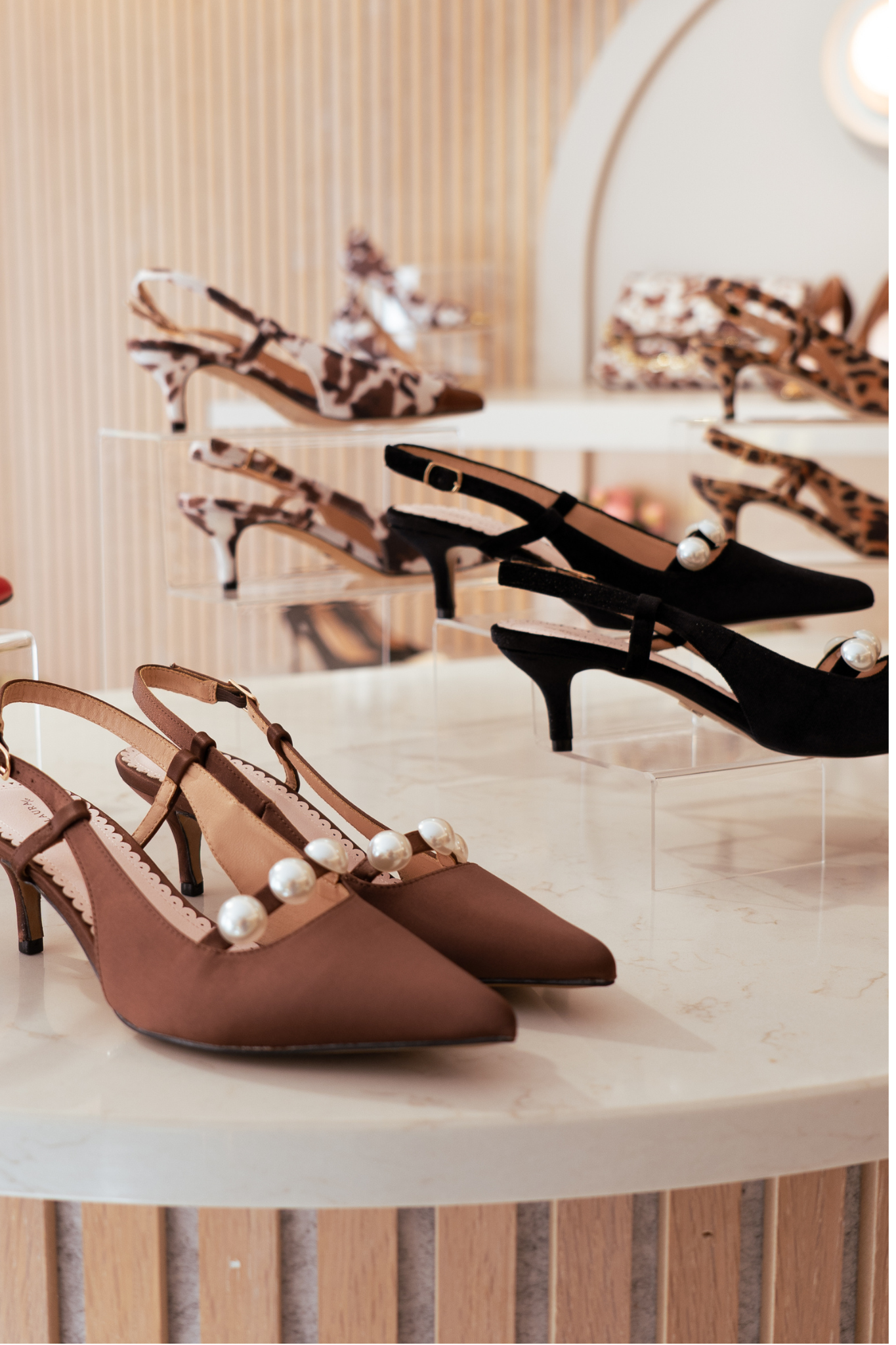 Love Laura Pearl Detail Kitten Heel In Chocolate