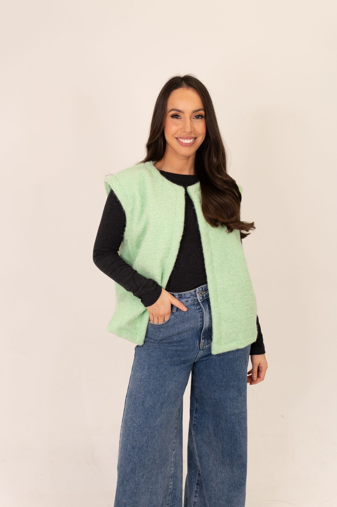 Kendra Textured Waistcoat In Spring Green