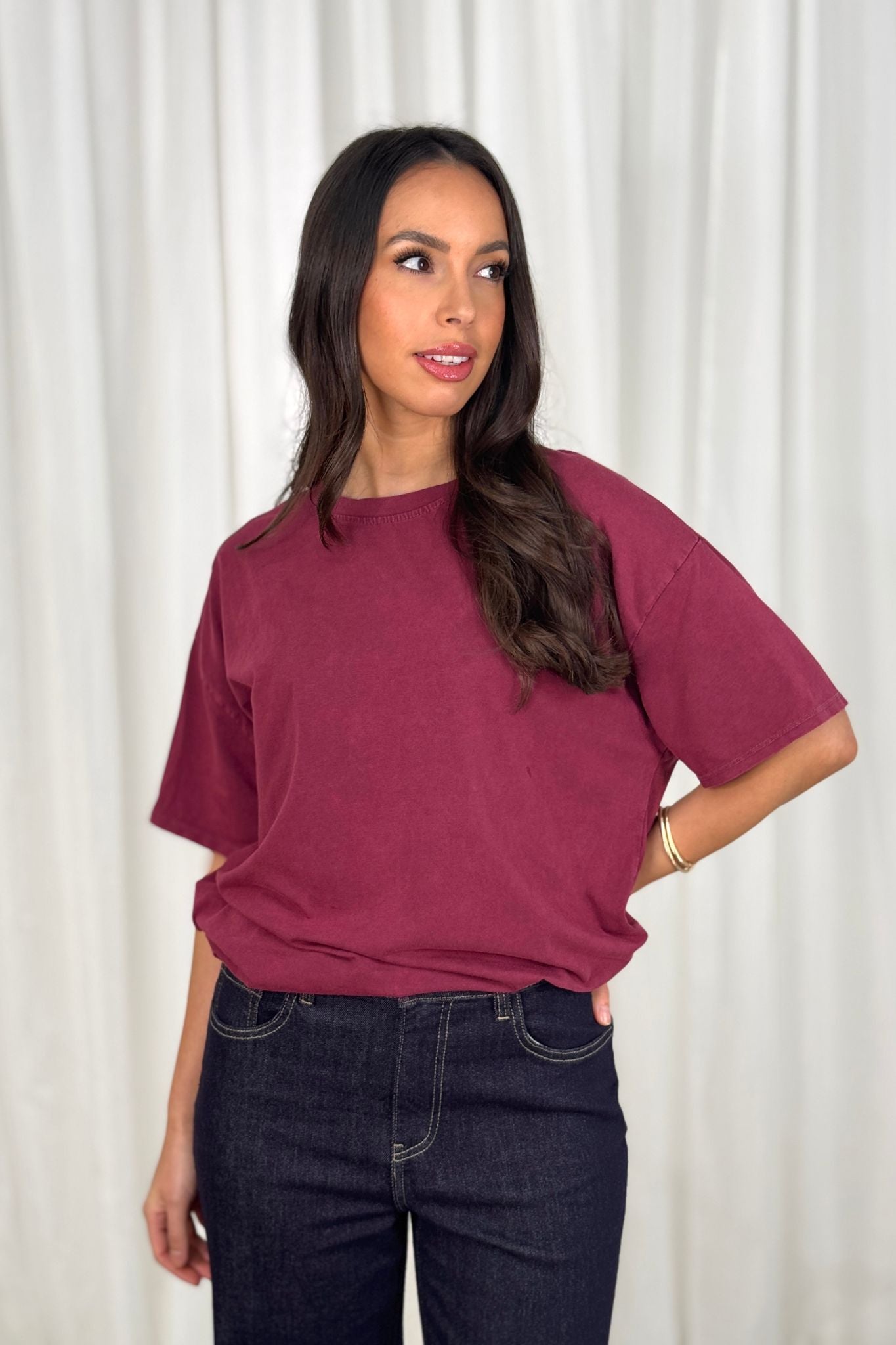 Melanie Longline T-Shirt In Bordeaux