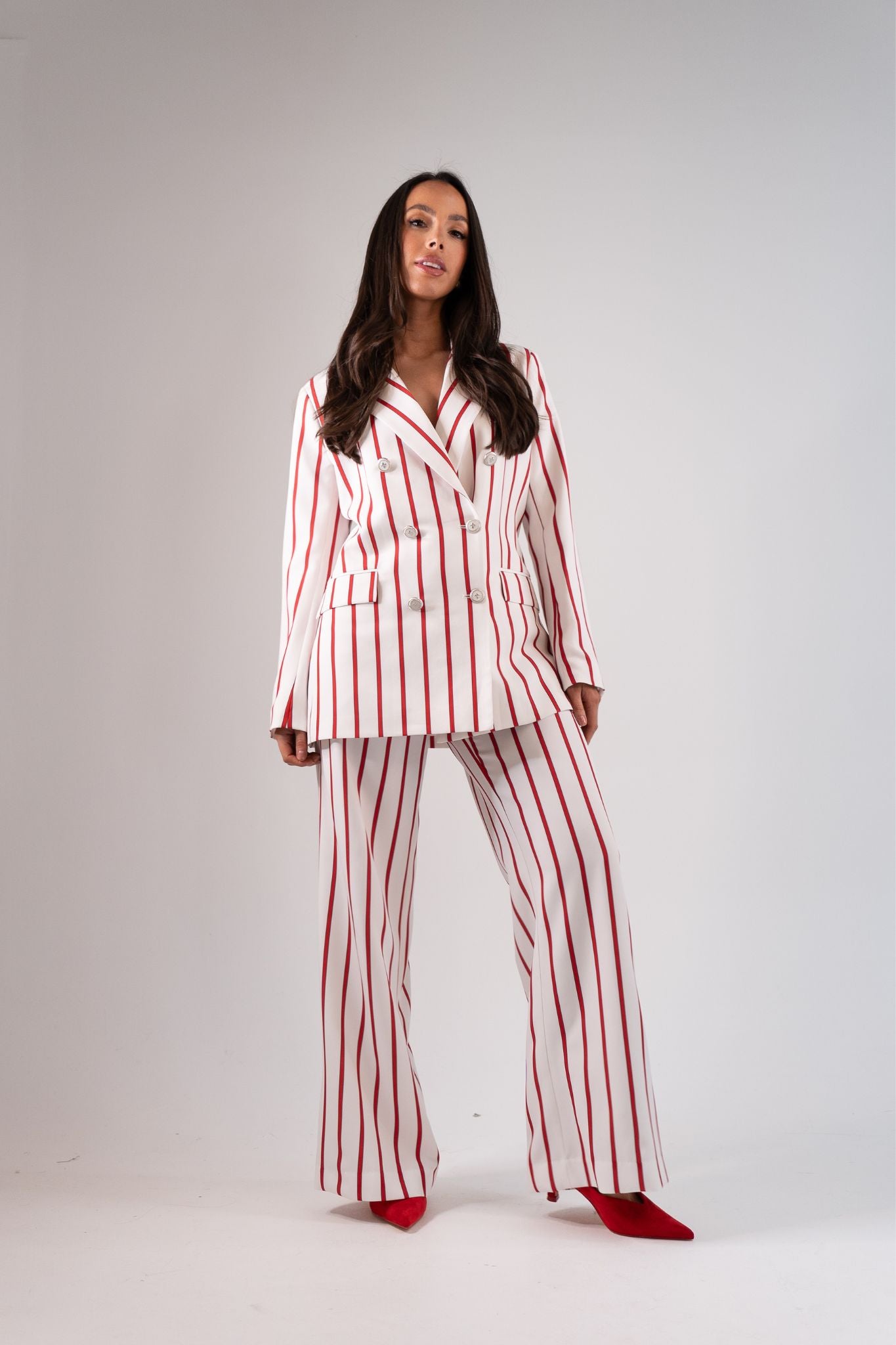 Alana Red Stripe Trousers In White