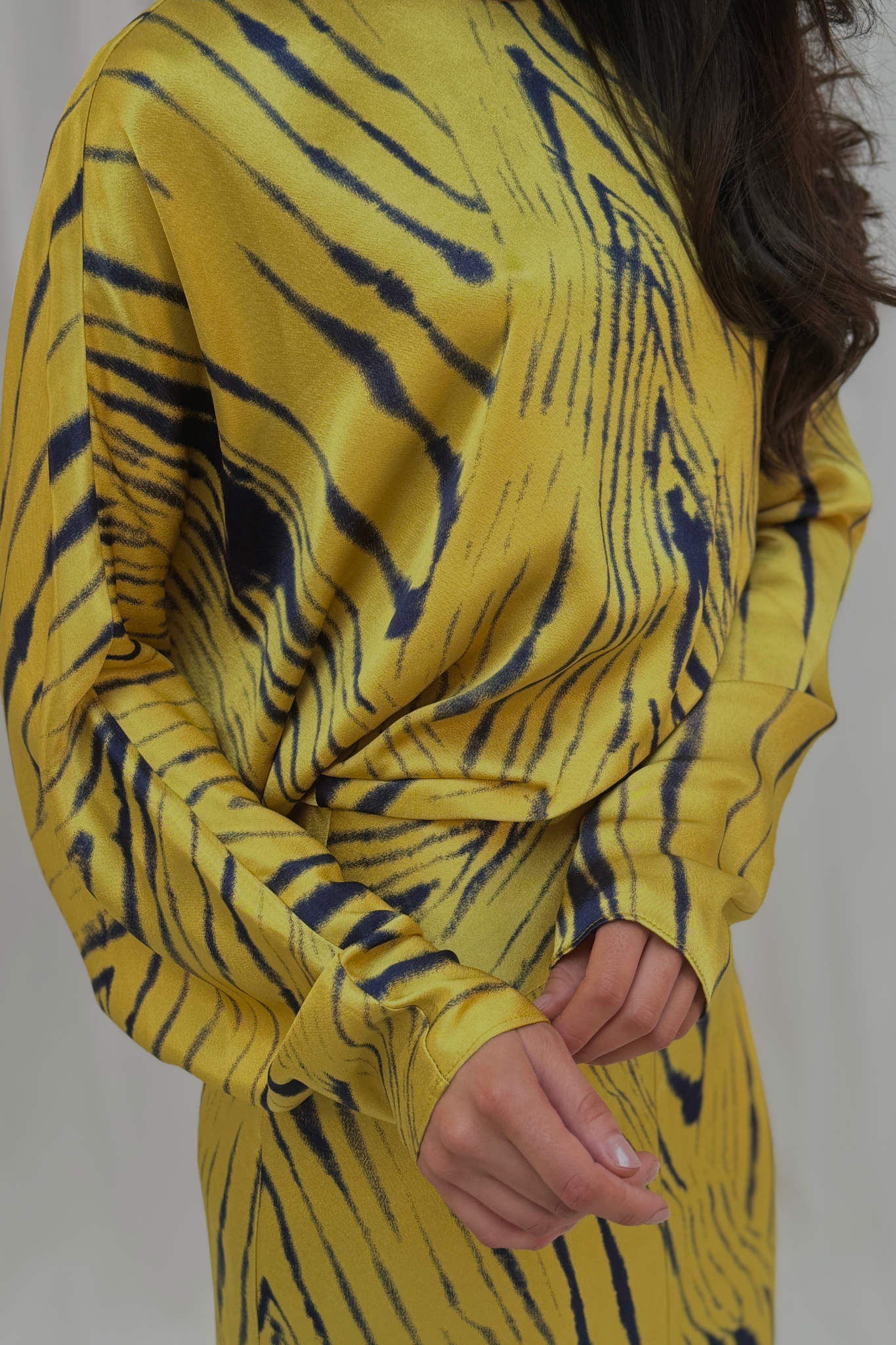 Kayla Printed Wrap Dress In Mustard