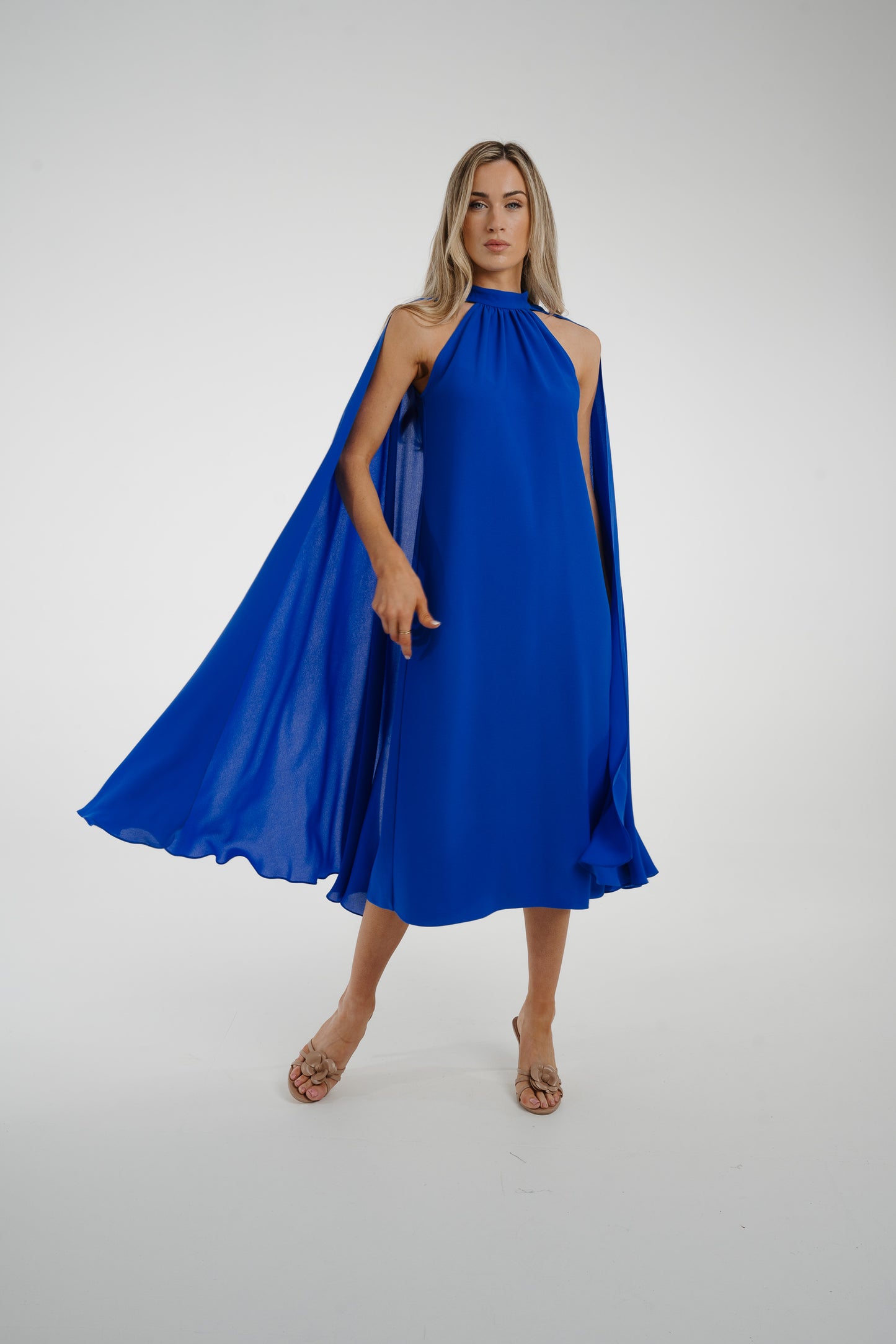 Marissa Cape Overlay Dress In Blue