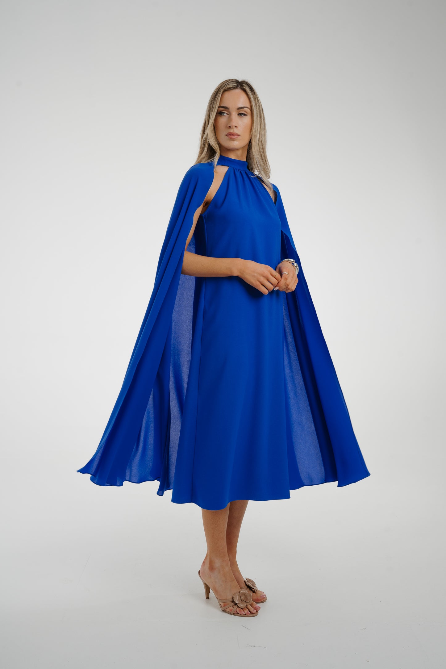Marissa Cape Overlay Dress In Blue