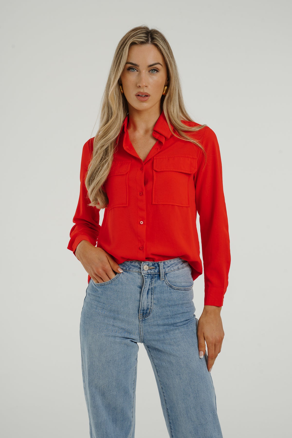Ella Pocket Front Shirt In Red