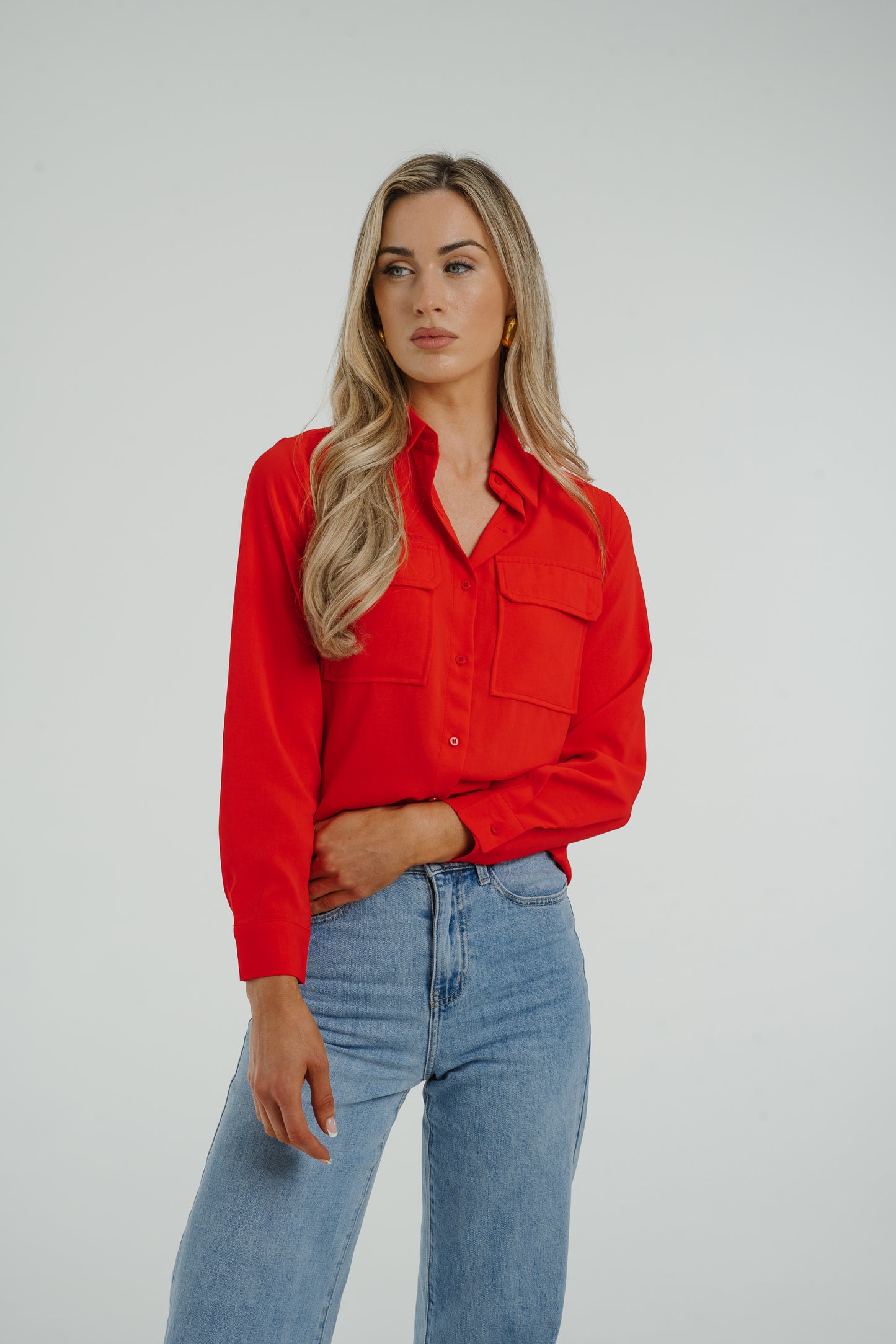 Ella Pocket Front Shirt In Red