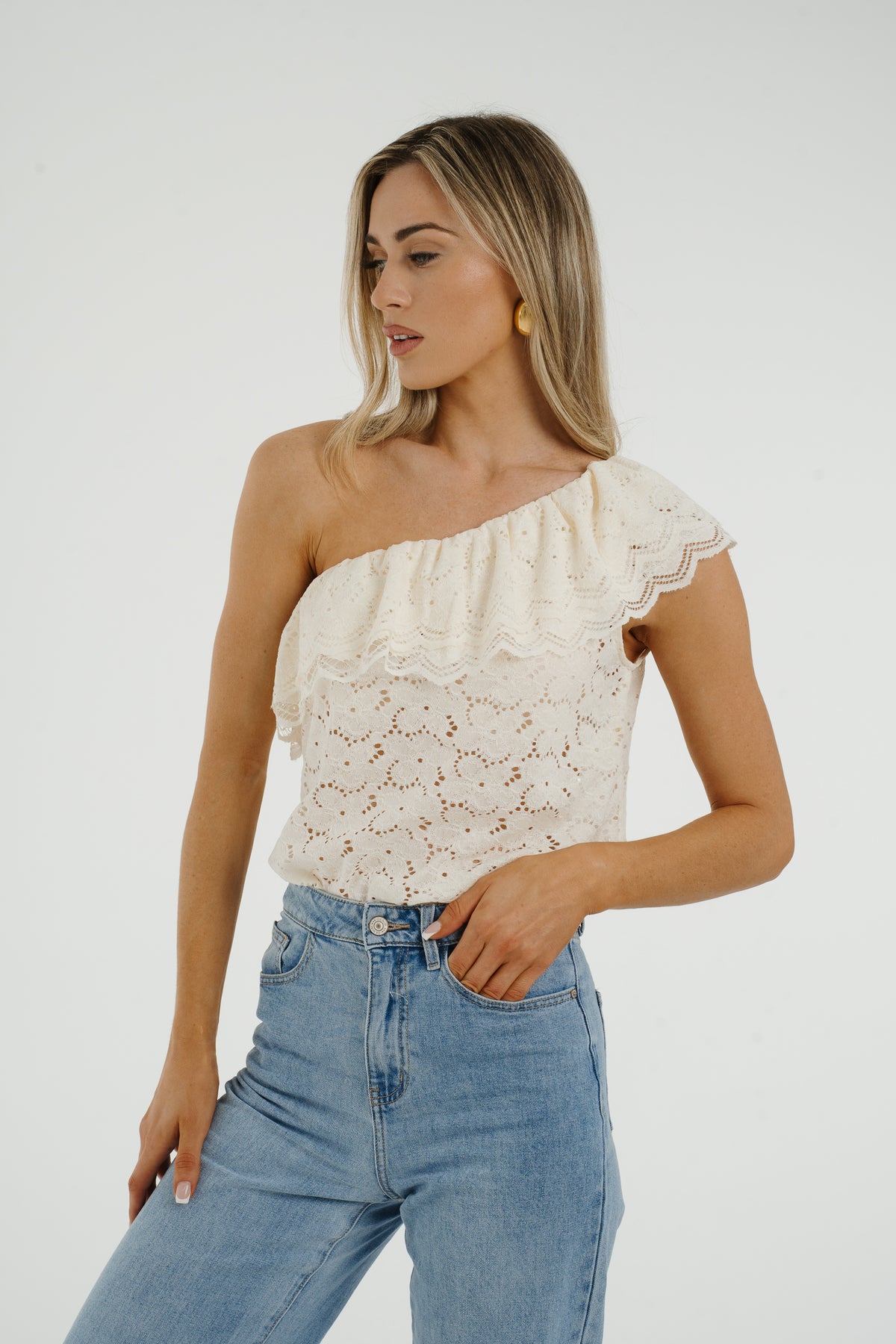 Ally Lace One Shoulder Top In Cream