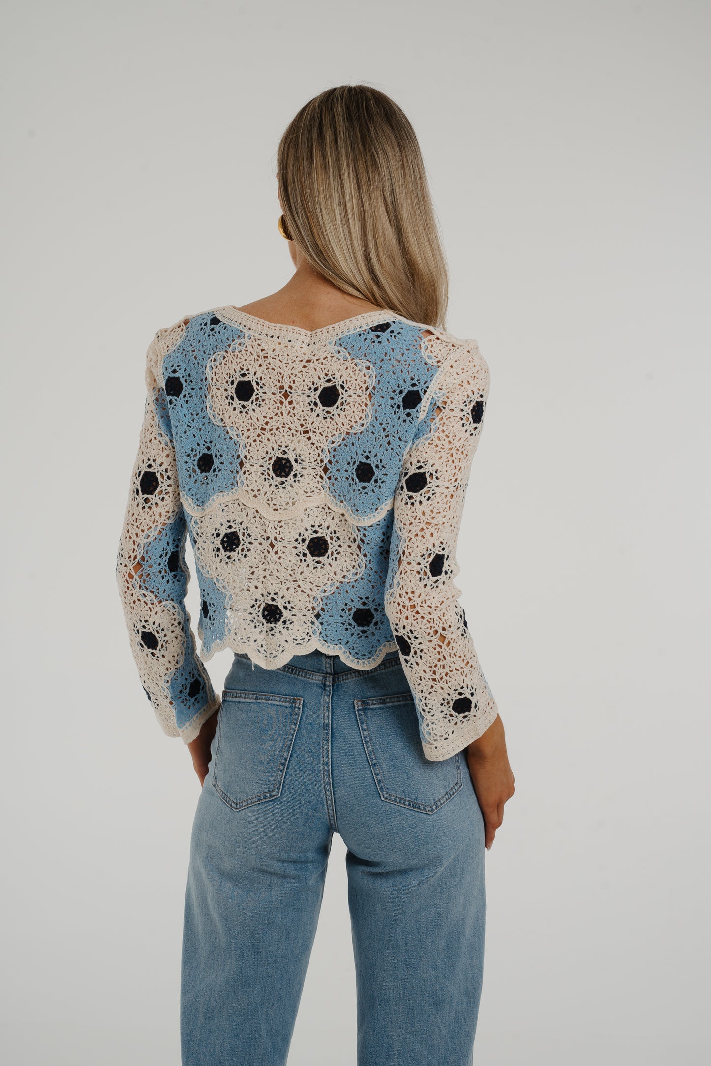 Ella Crop Crochet Top In Blue Mix