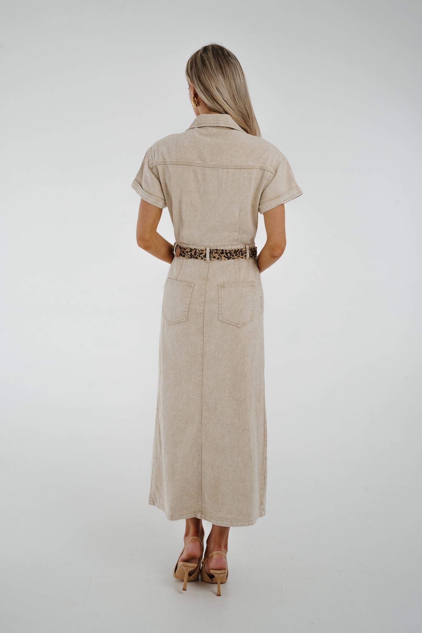 Holly Short Sleeve Denim Shirt Dress In Neutral