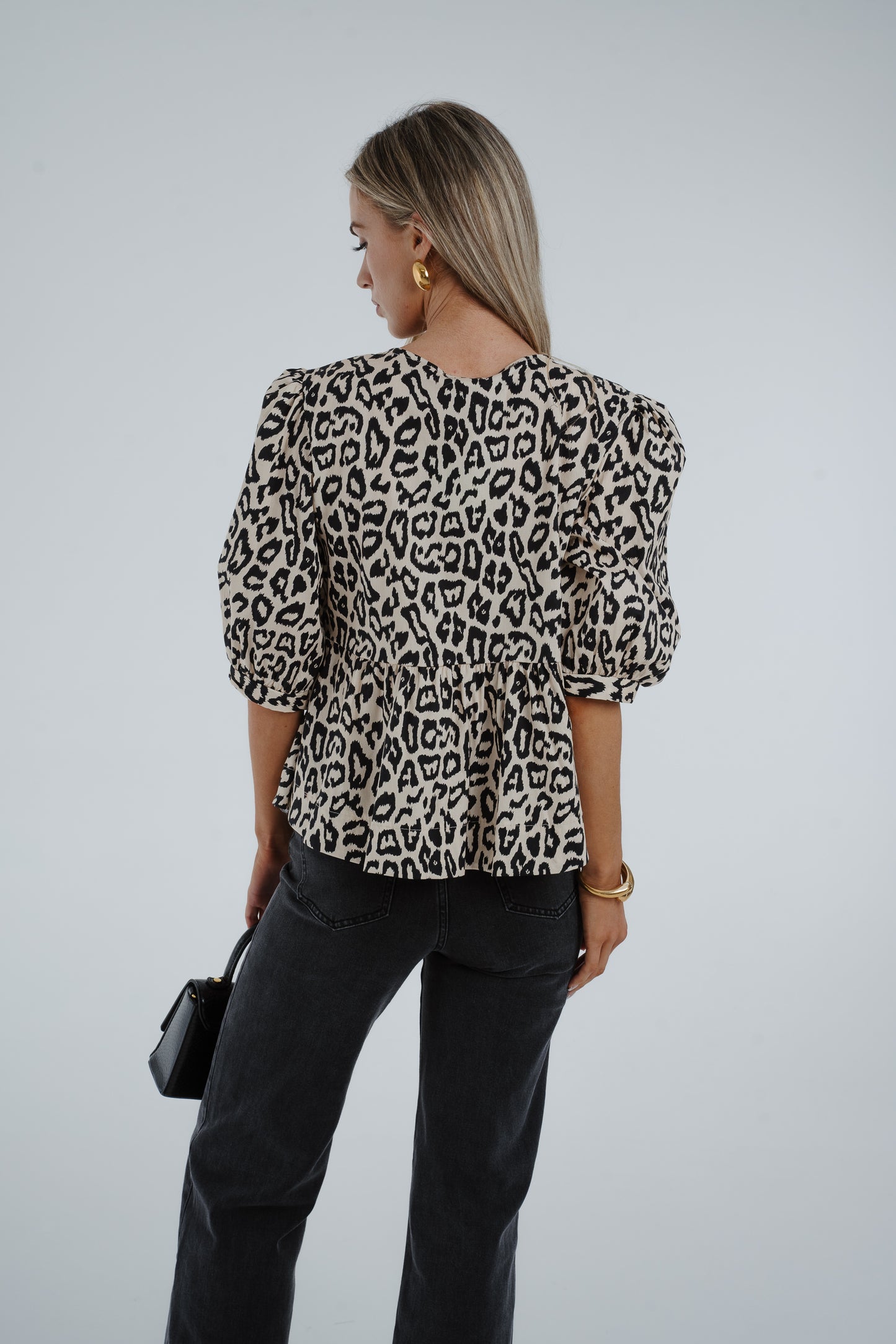 Leona Animal Print Bow Front Blouse In White Mix