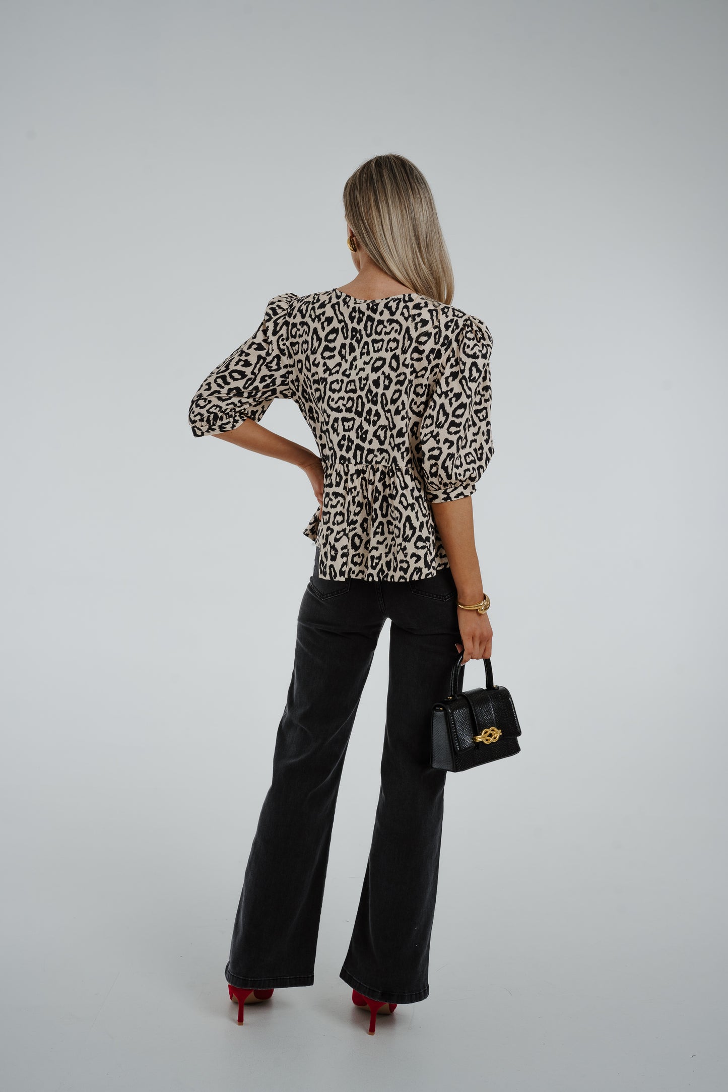 Leona Animal Print Bow Front Blouse In White Mix