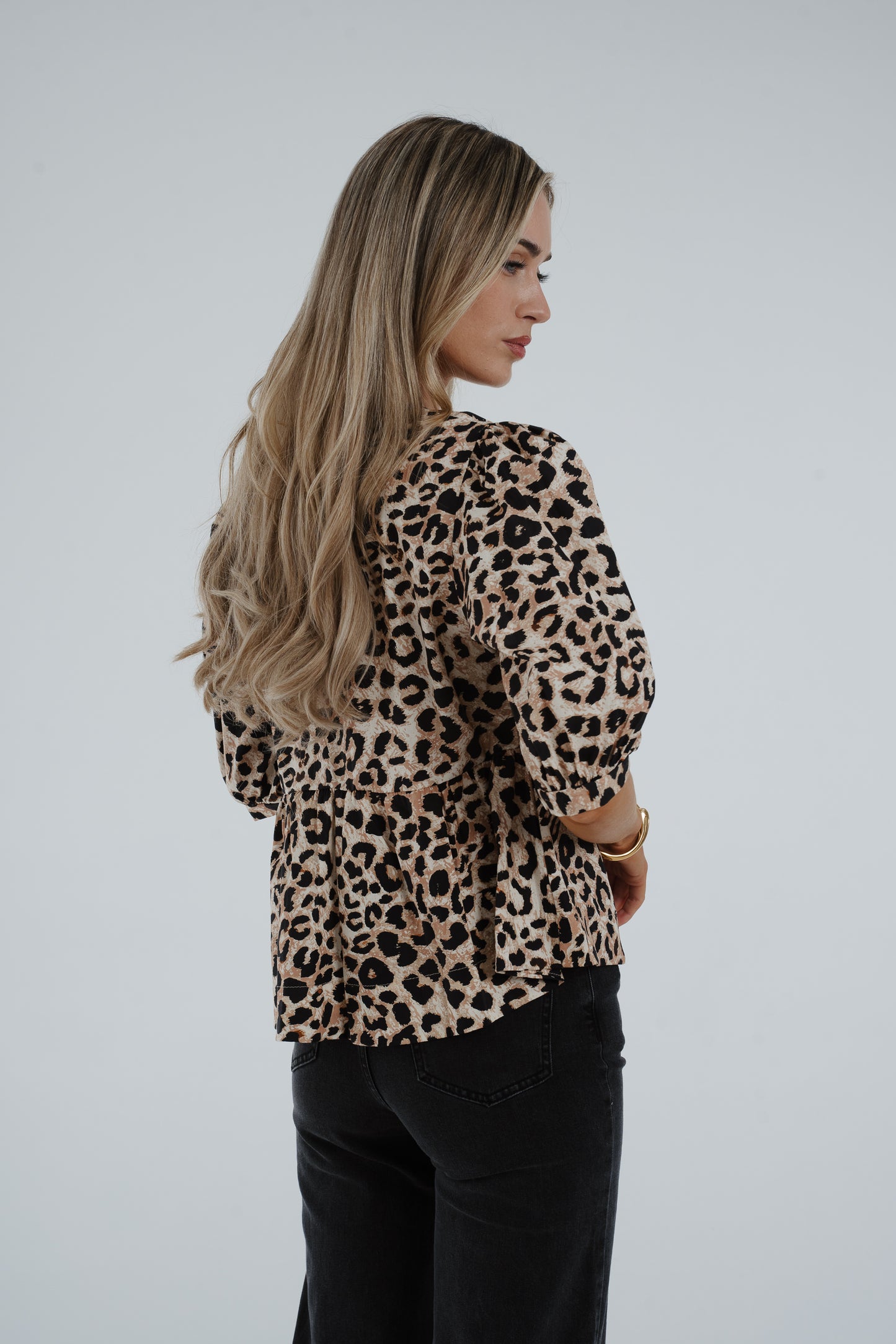 Leona Animal Print Bow Front Blouse In Tan Mix