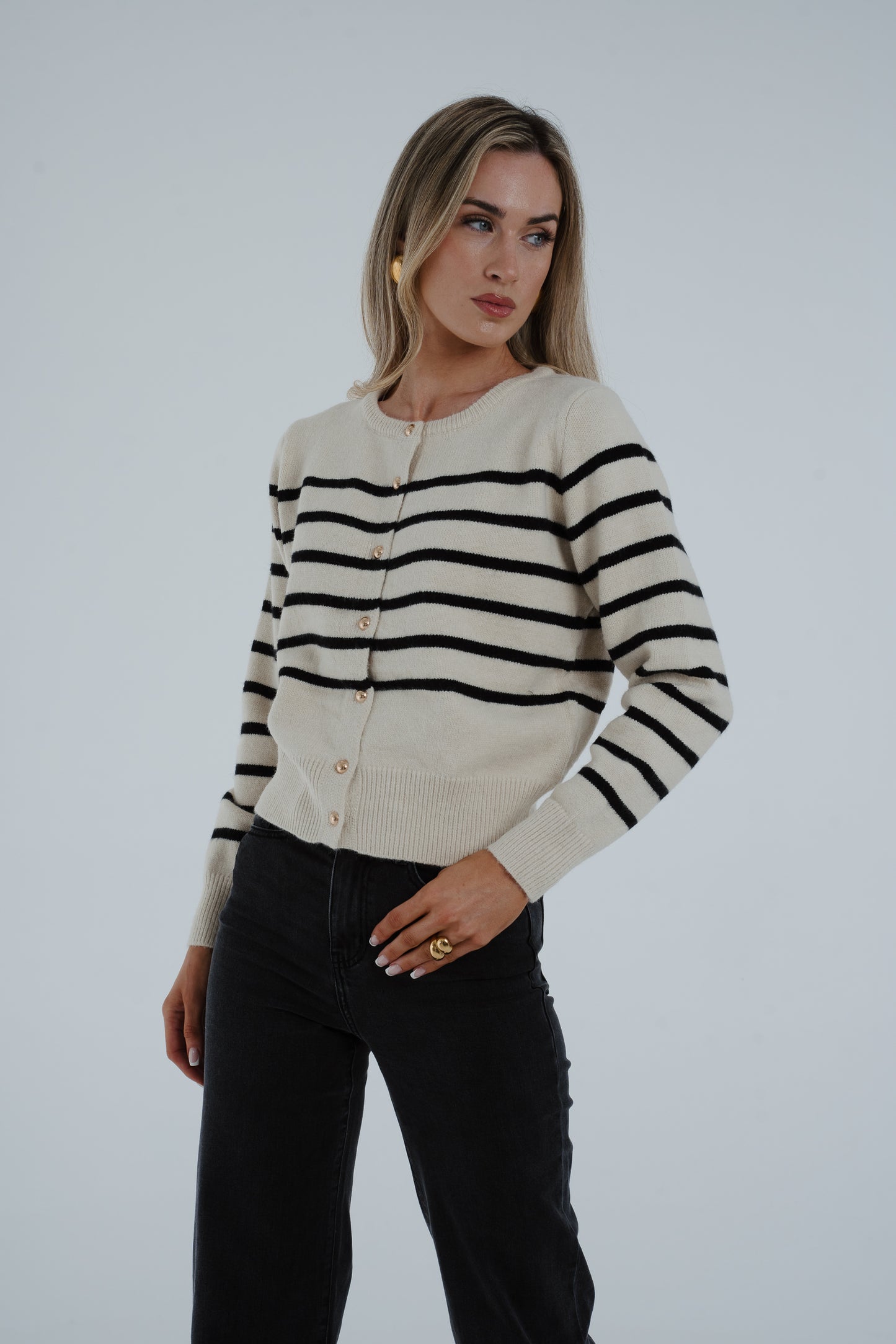 Lila Stripe Cardigan In Monochrome