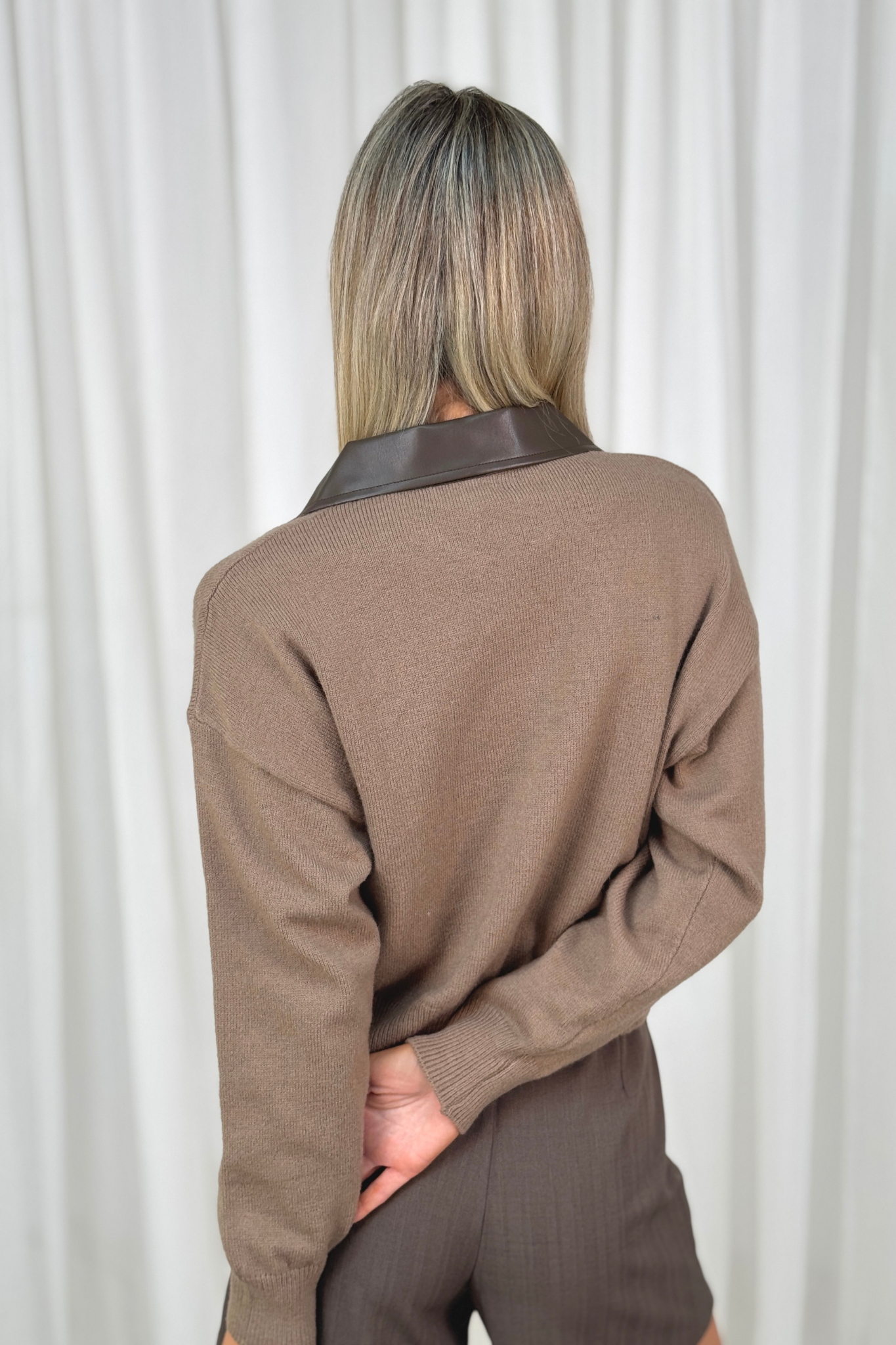 Holly Zip Cardigan In Taupe