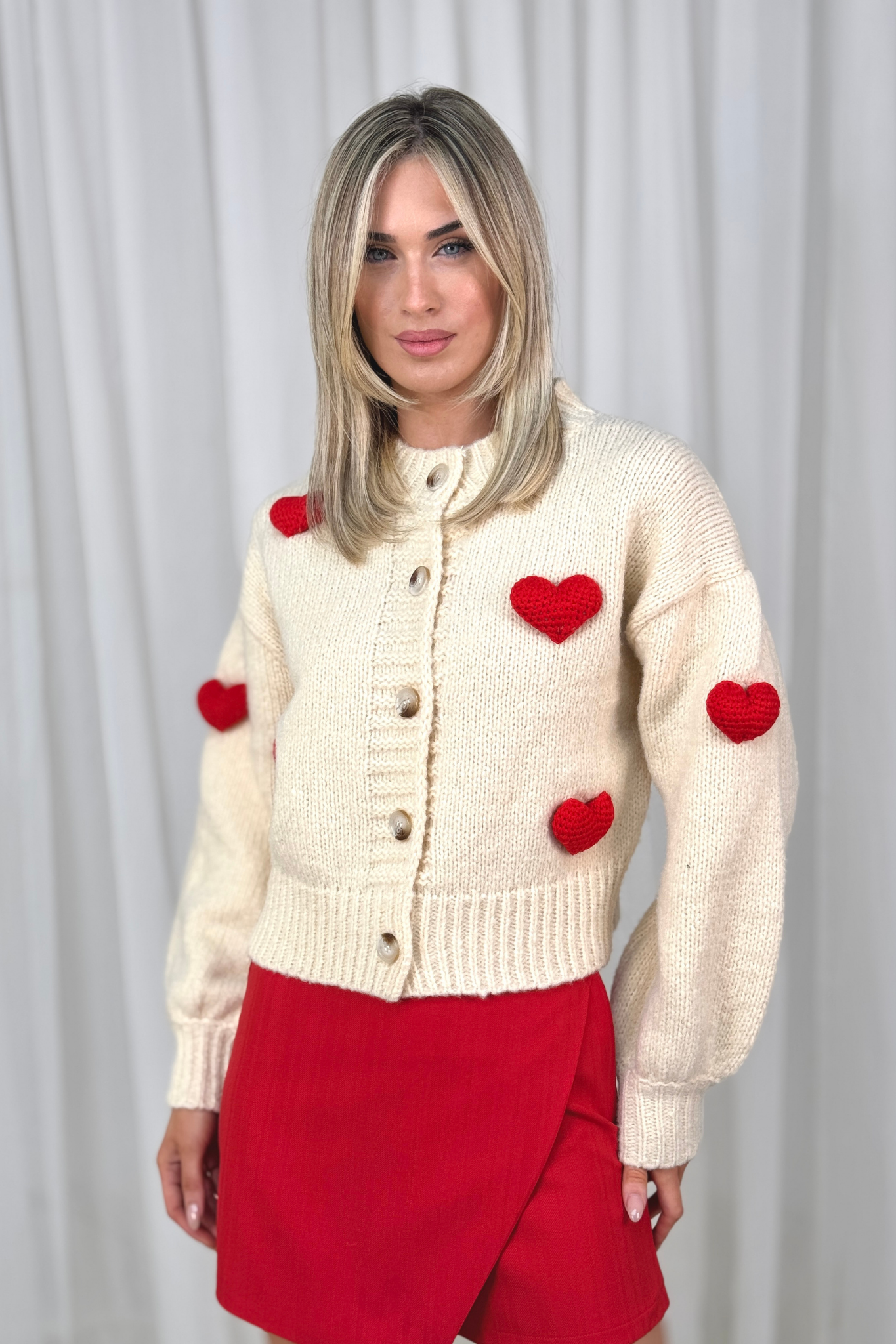 Holly Heart Appliqué Cardigan In Cream