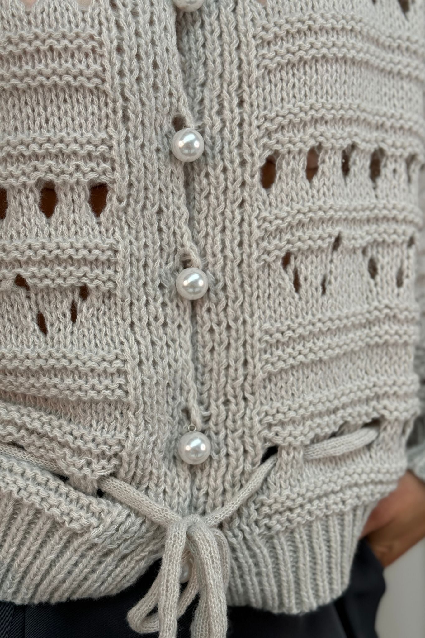 Lila Open Knit Cardigan In Off White