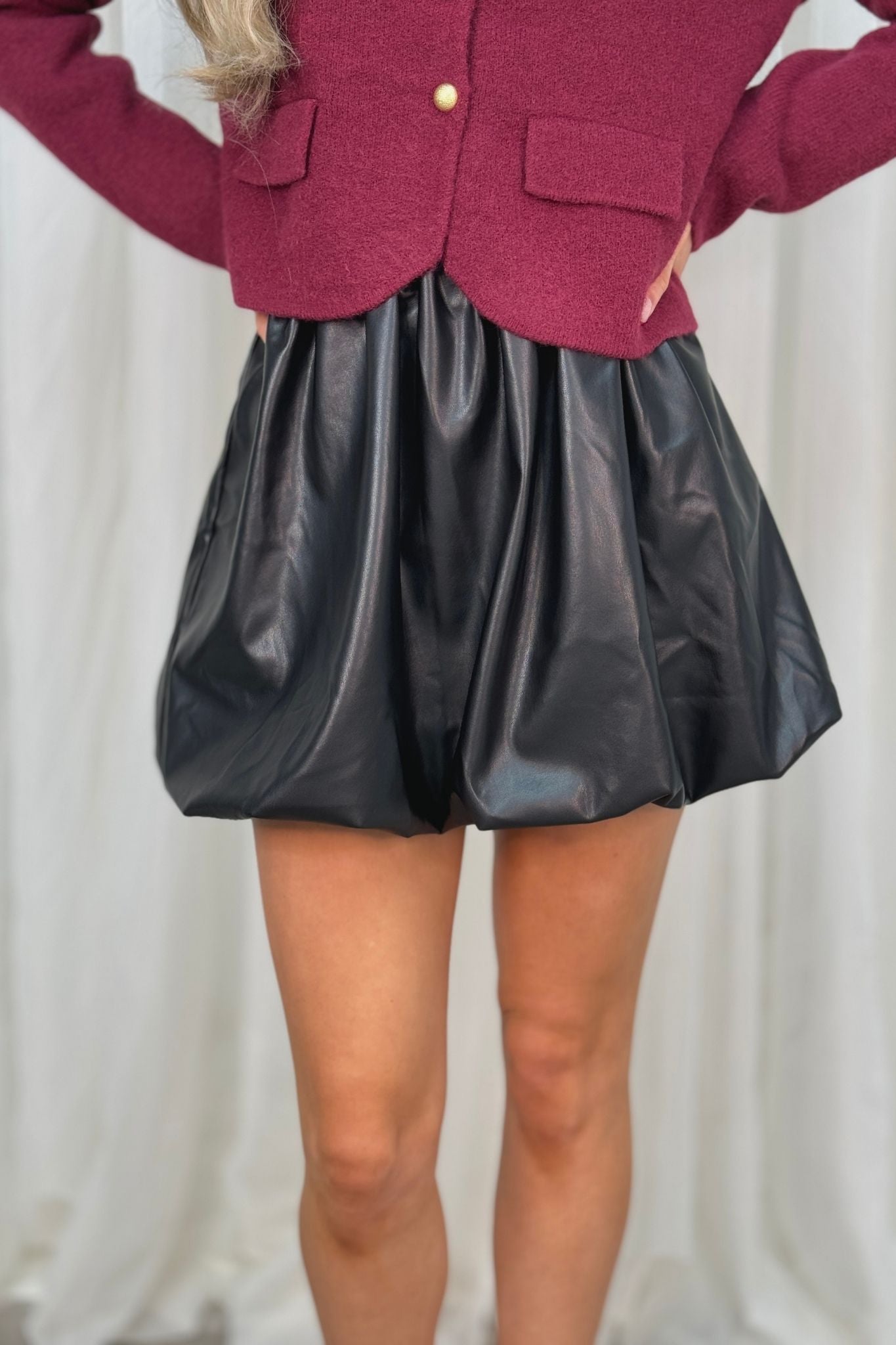 Erica Faux Leather Balloon Skirt In Black