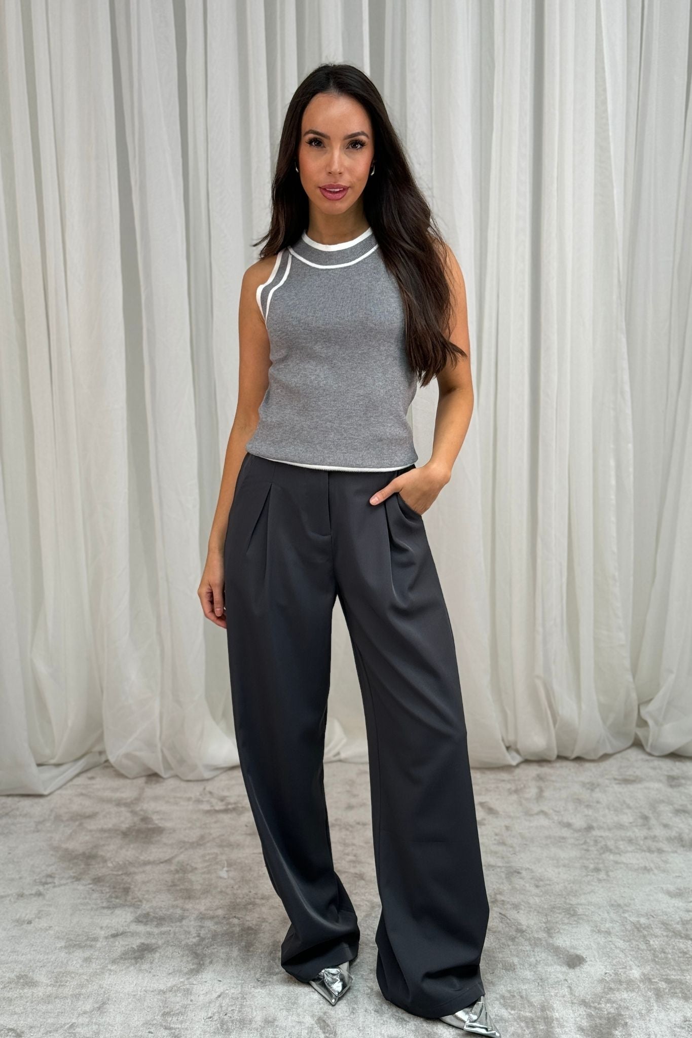 Maria Trim Vest Top In Grey