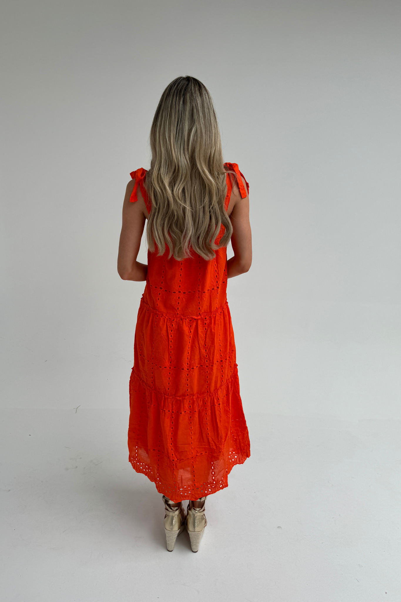 Holly Embroidered Sun Dress In Orange