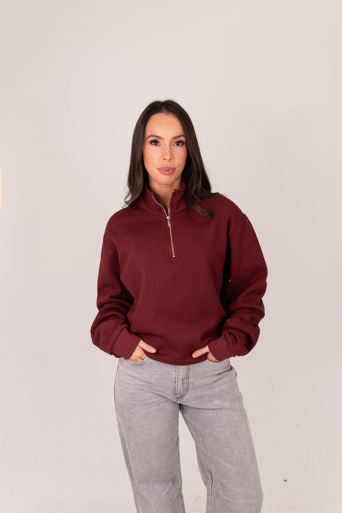 Poppy Half Zip Sweatshirt In Bordeaux