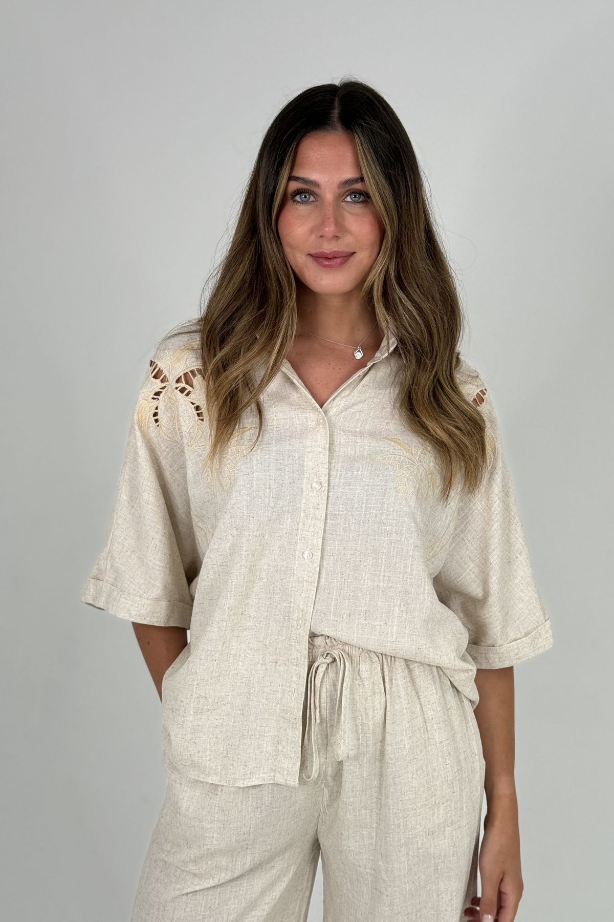 Millie Embroidered Palm Shirt In Neutral