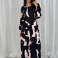 Frankie Tiered Midi Dress In Black & Pink