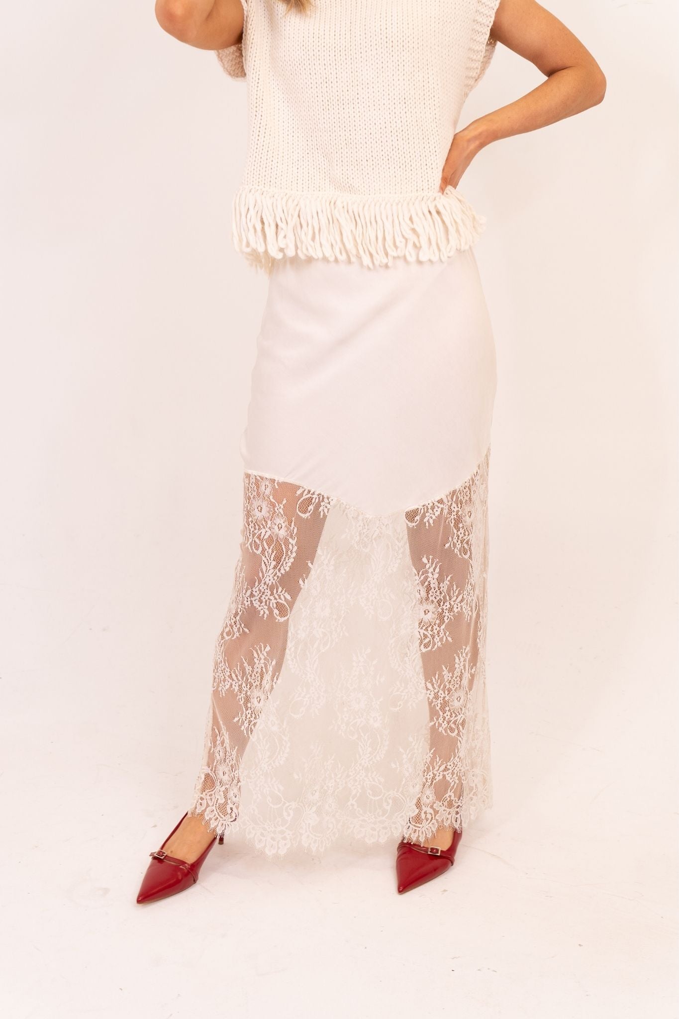 Leah Contrast Skirt In Off White