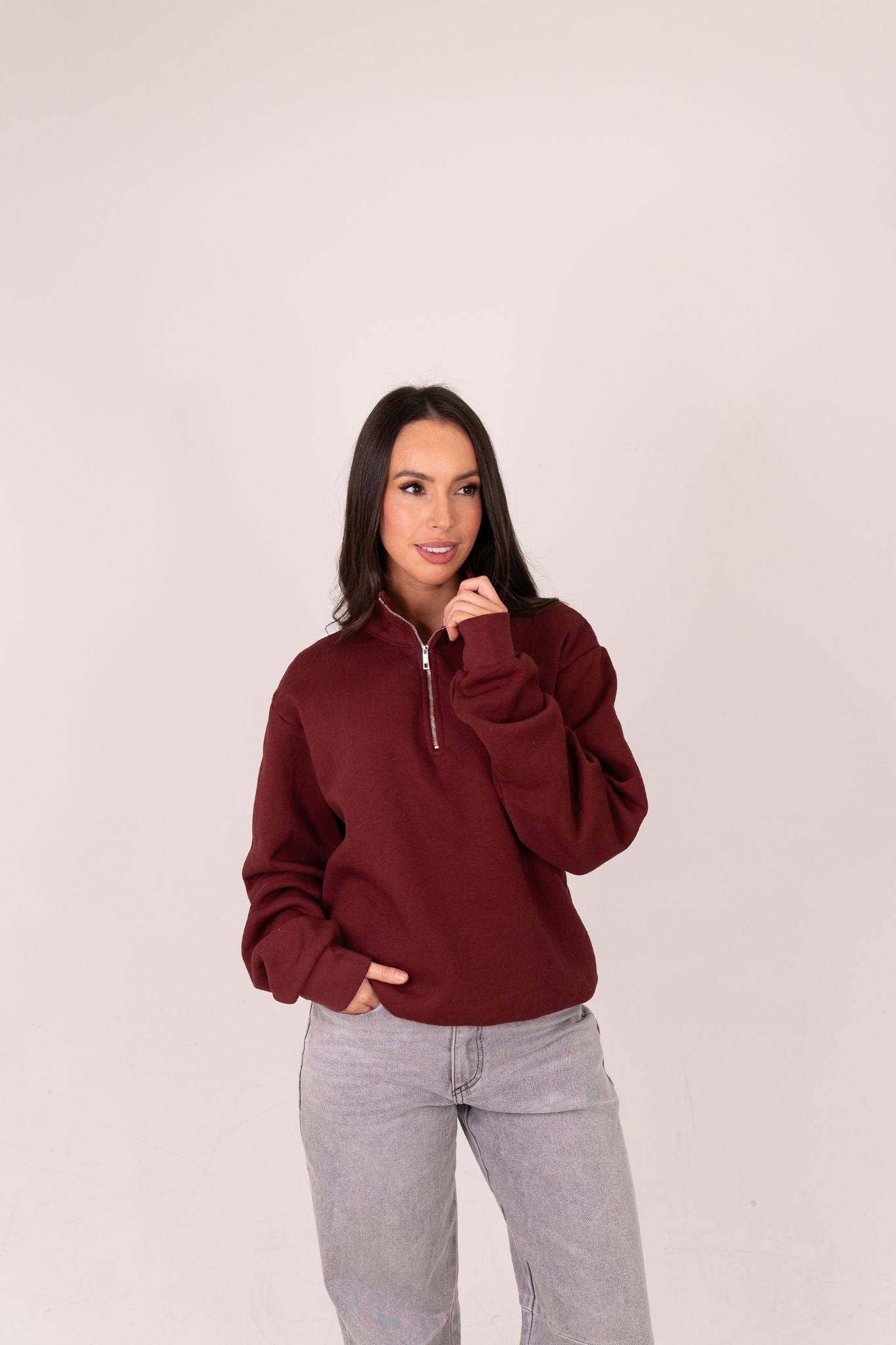 Poppy Half Zip Sweatshirt In Bordeaux