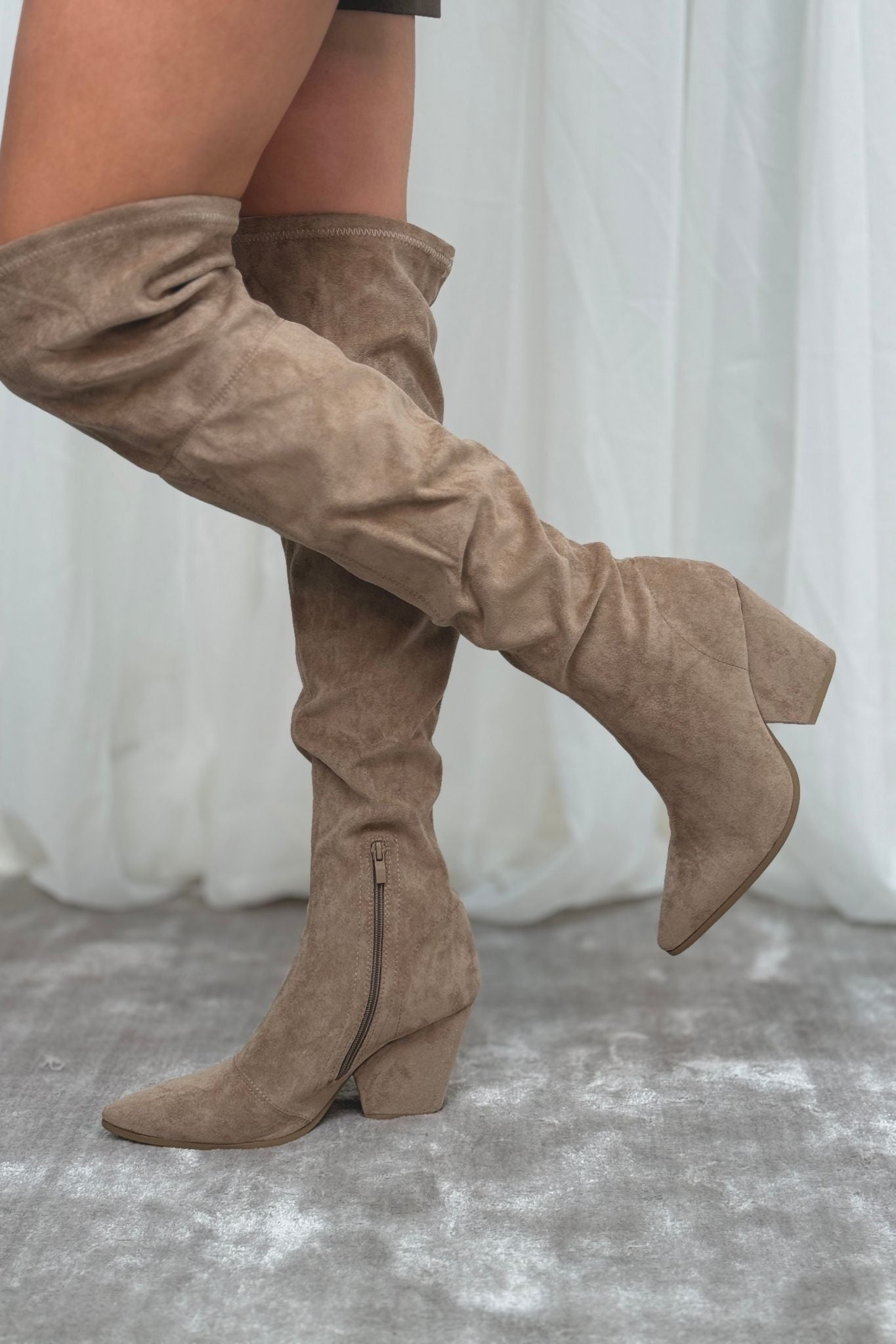 Izzy Over Knee Boots In Neutral